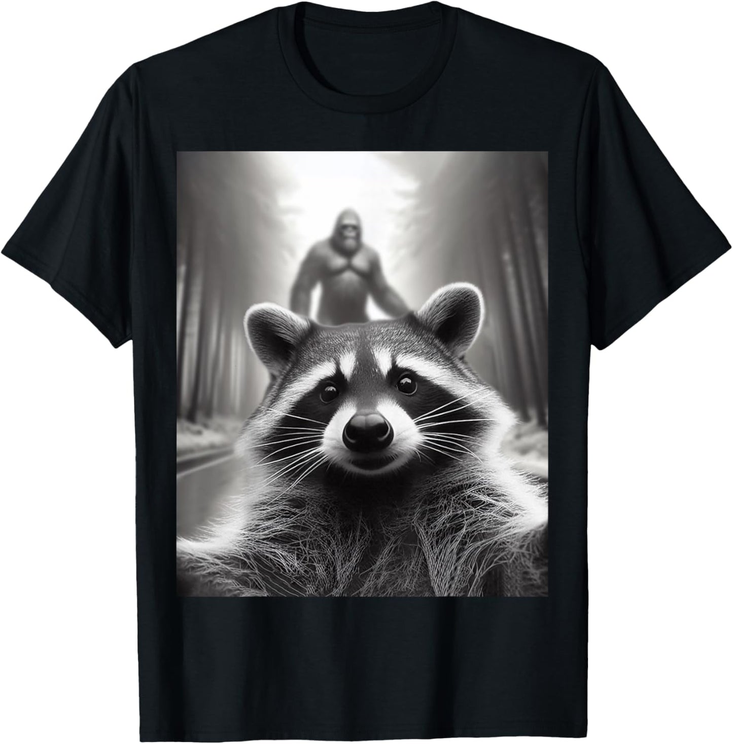 Funny Scared Raccoon Selfie Bigfoot Gift kid T-Shirt - T-Shirt | Black
