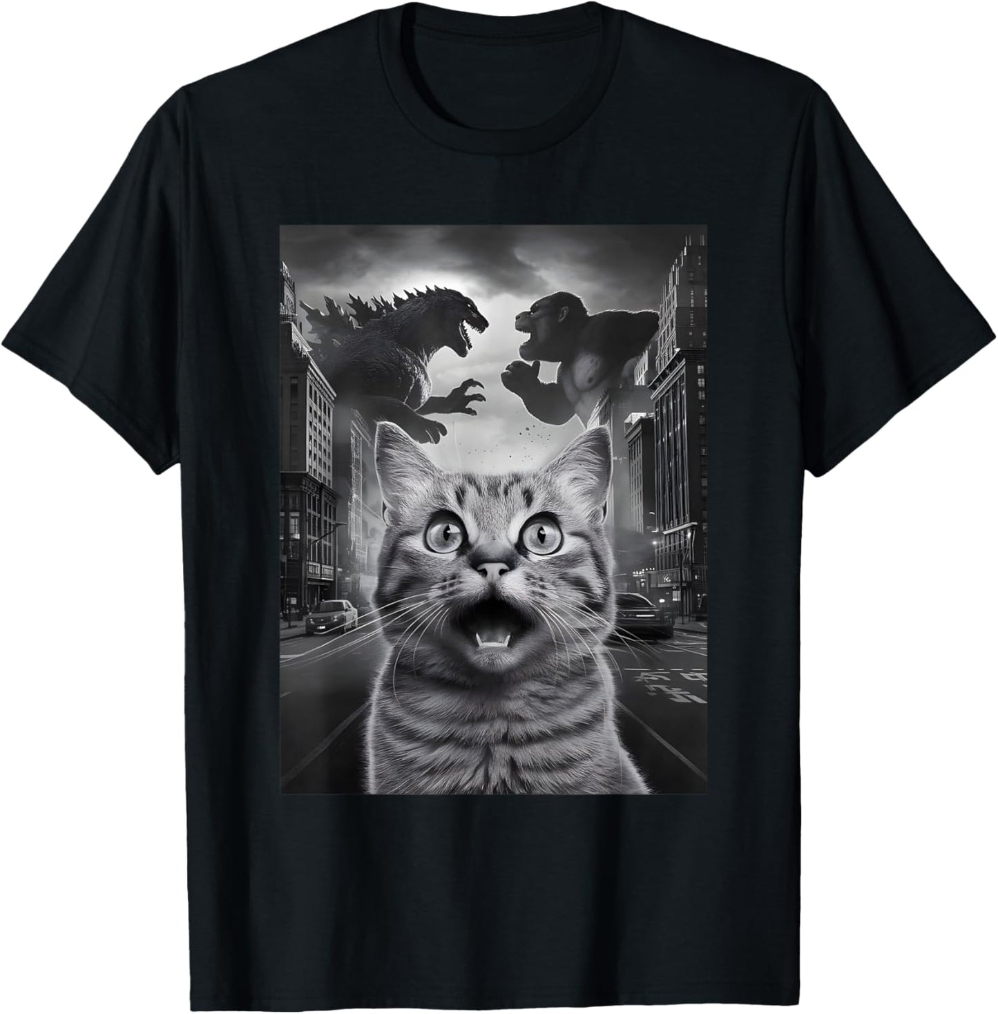 Cat Selfie Dinosaur Bigfoot Believers Funny Sasquatch Men Women Kids T-Shirt - T-Shirt | Black