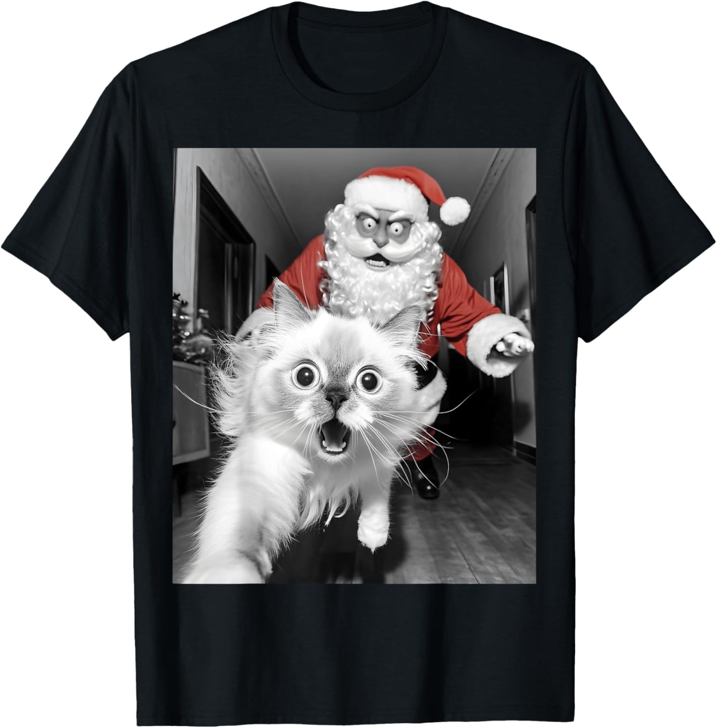 Funny Cat Selfie With Santa Christmas Women T-Shirt - T-Shirt | Black