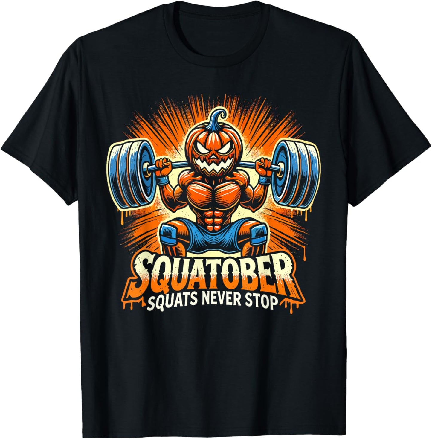 Squatober Pumpkin Halloween Costume, Spooky Weightlifting T-Shirt - T-Shirt | Black