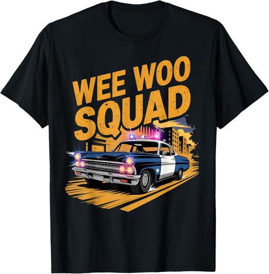 Wee Woo Squad Police Car Fan Humor For Kids Police Officer T-Shirt - T-Shirt | Black