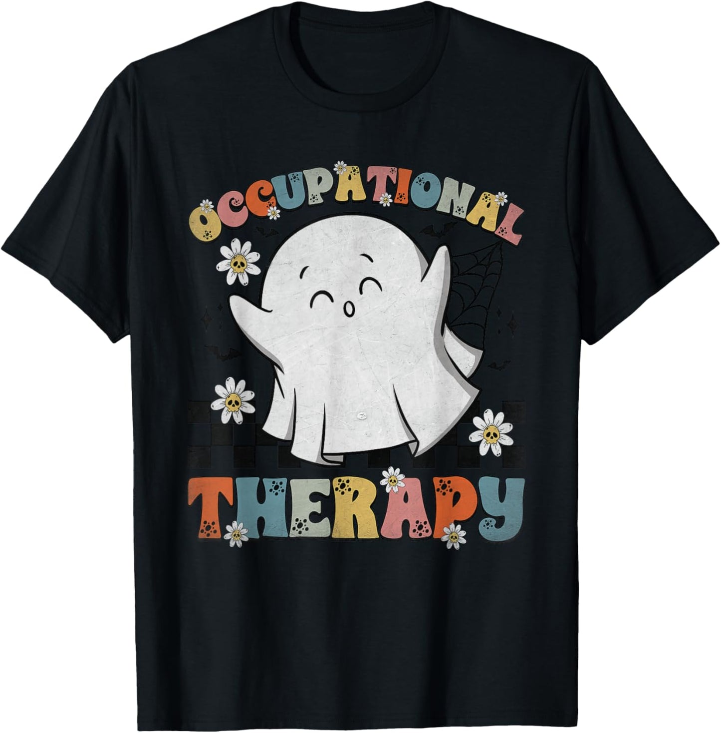 OT Occupational Therapy Halloween Retro Ghost OT Halloween T-Shirt - T-Shirt | Black