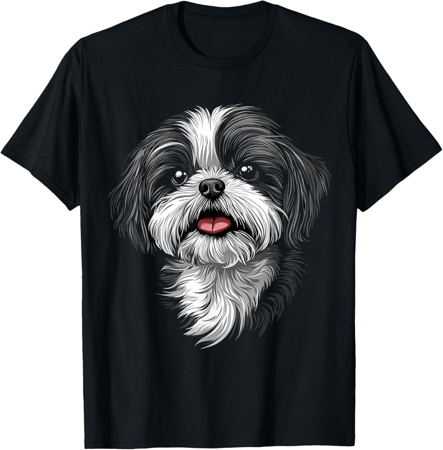 Shih Tzu Dog Motif Pet Illustration Shih Tzu T-Shirt - T-Shirt | Black
