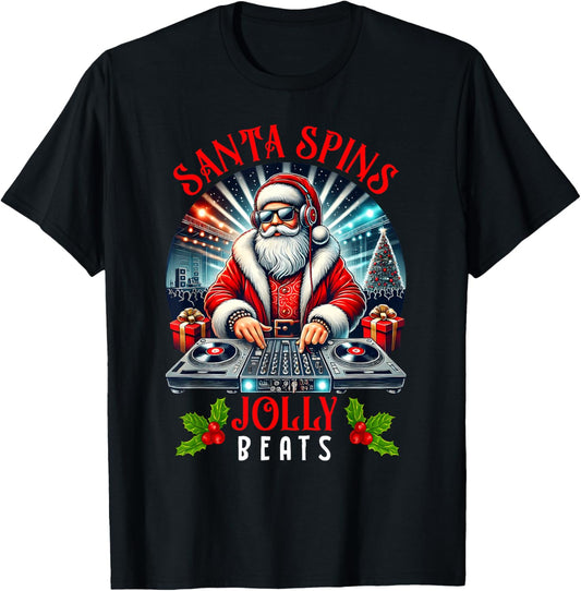 DJ Santa Spins Jolly Beats Christmas Party Music Lovers Pjs T-Shirt - T-Shirt | Black