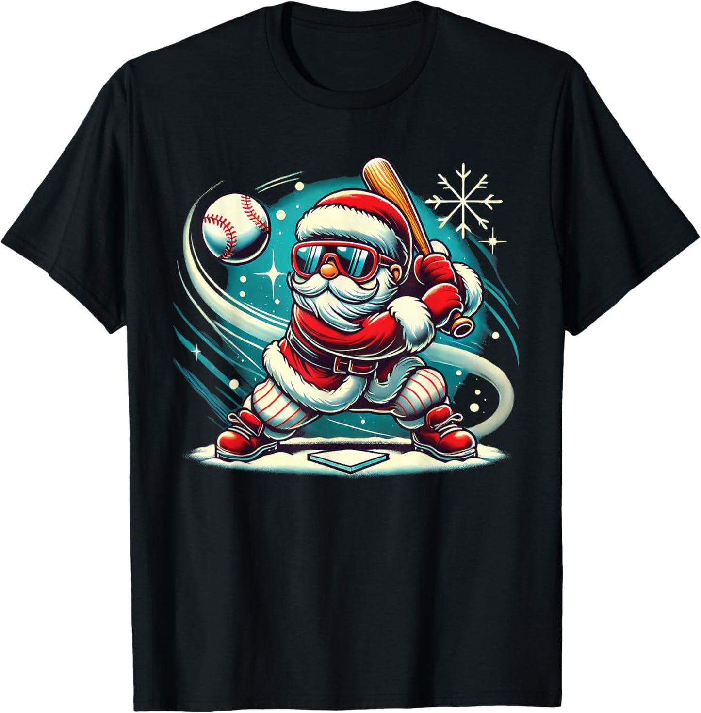 Cute Santa Claus Playing Baseball Boys Kids Teens Christmas T-Shirt - T-Shirt | Black