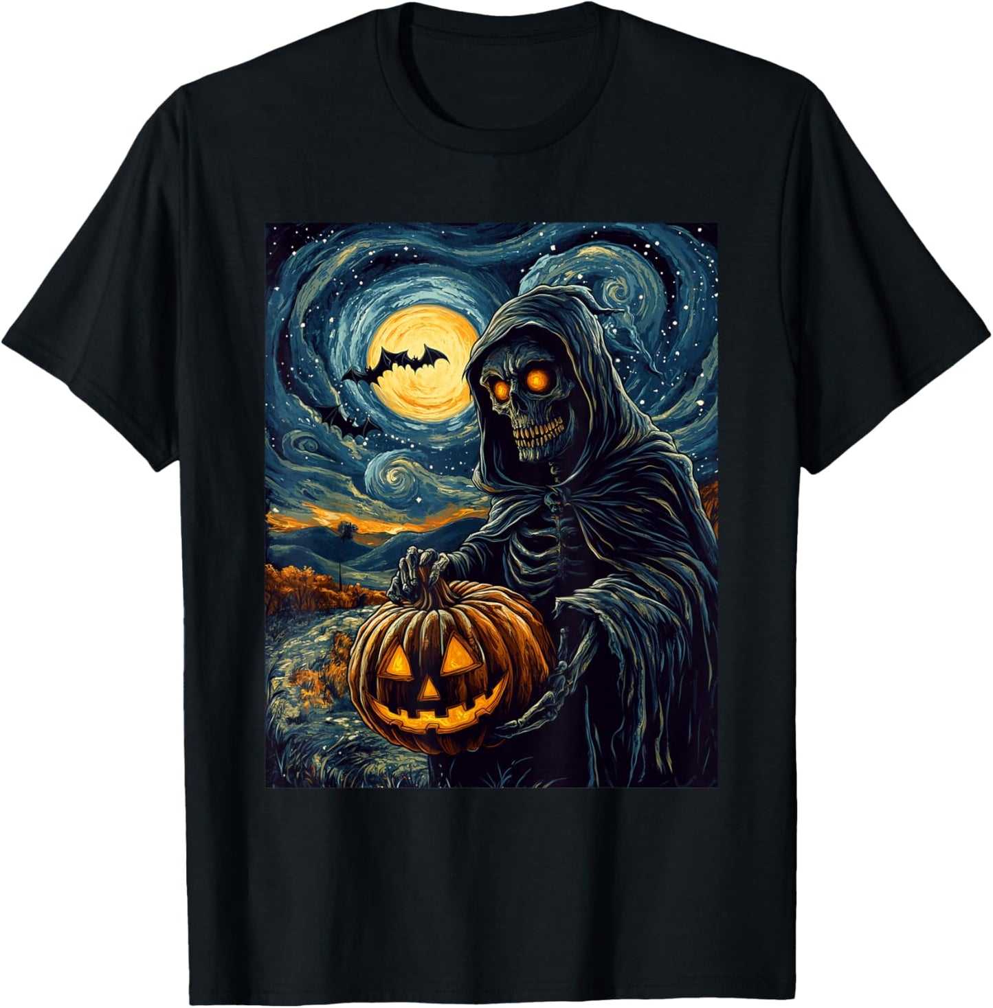 Halloween Spooky Pumpkin Design Scary Grim Reaper Halloween T-Shirt - T-Shirt | Black