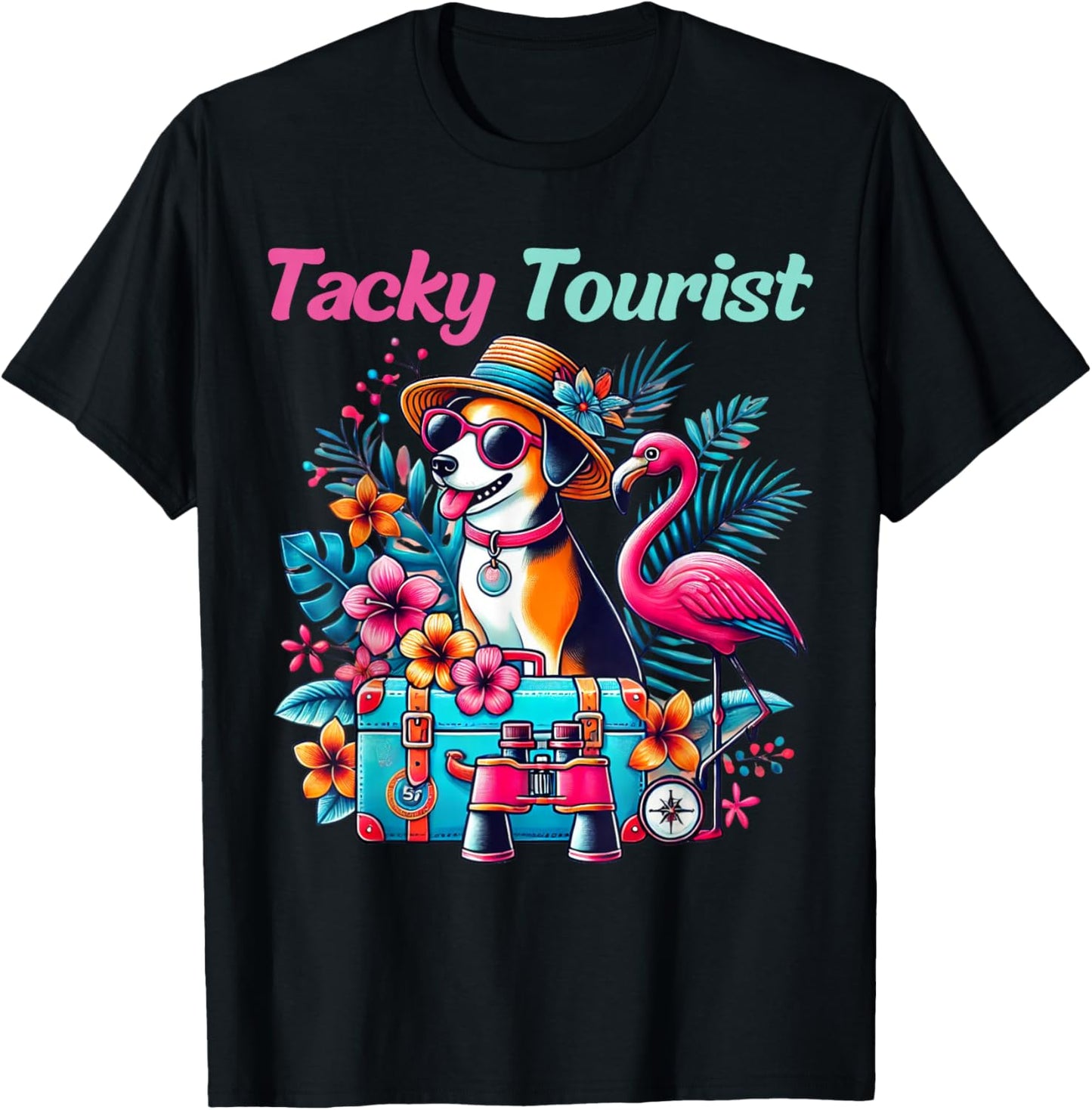 Vacation Tourist Apparel & Vintage Hawaiian Wear -Adult Tacky Tourist Outfit Wacky Cruise Costume Idea Black Cartoon Hawaiian Small Regular Fit Short Sleeve T-Shirt - T-Shirt | Black