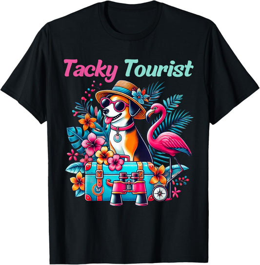 Vacation Tourist Apparel & Vintage Hawaiian Wear -Adult Tacky Tourist Outfit Wacky Cruise Costume Idea Black Cartoon Hawaiian Small Regular Fit Short Sleeve T-Shirt - T-Shirt | Black