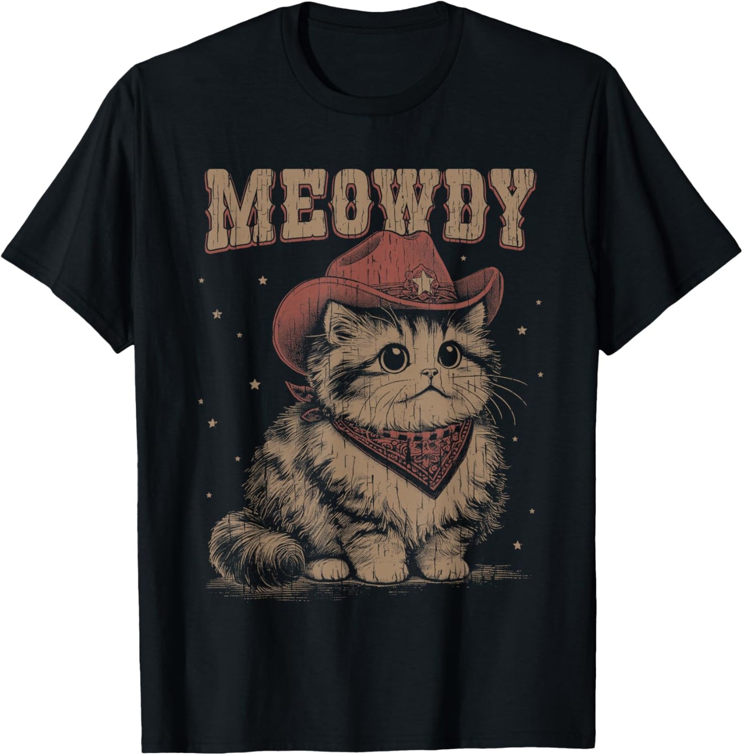 Meowdy Cat Western Cute Cowgirl Vintage Graphic T-Shirt - T-Shirt | Black