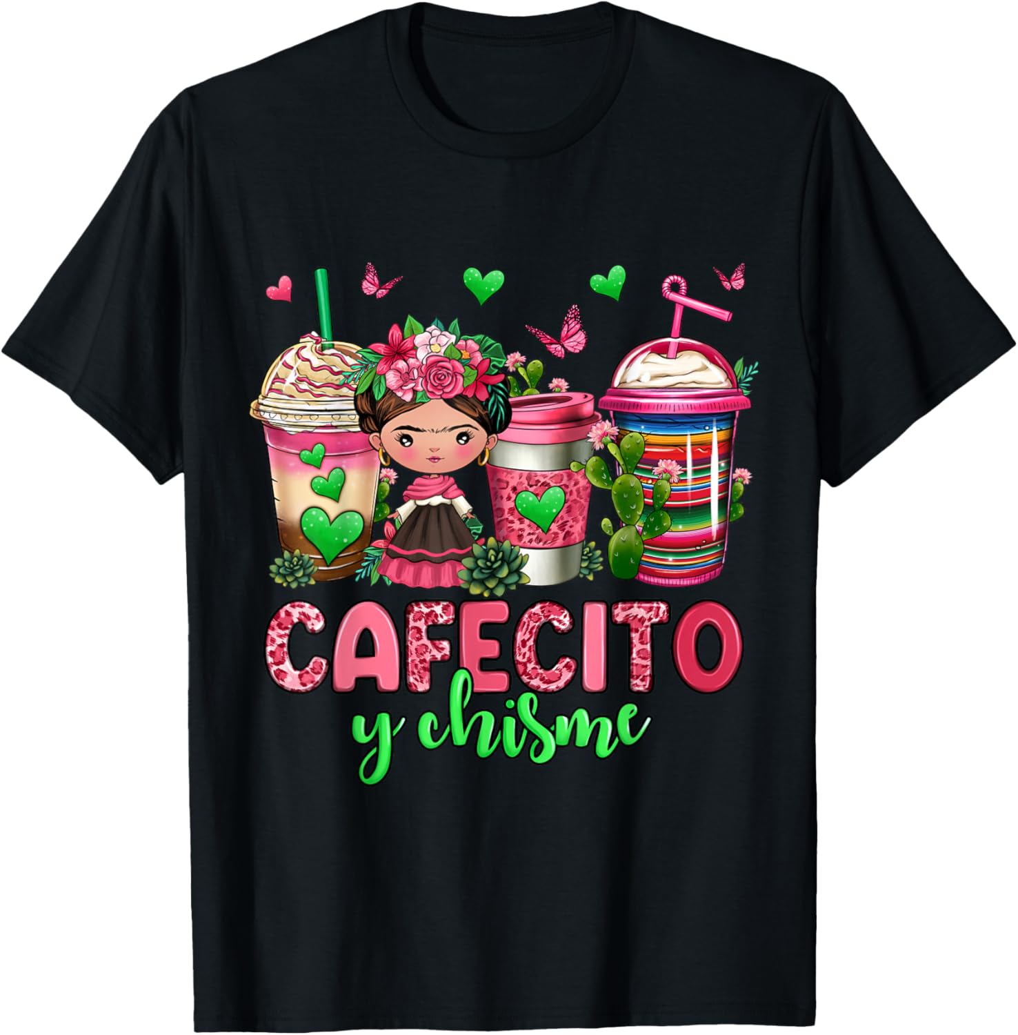 Cafecito y chisme coffee cups T-Shirt - T-Shirt | Black