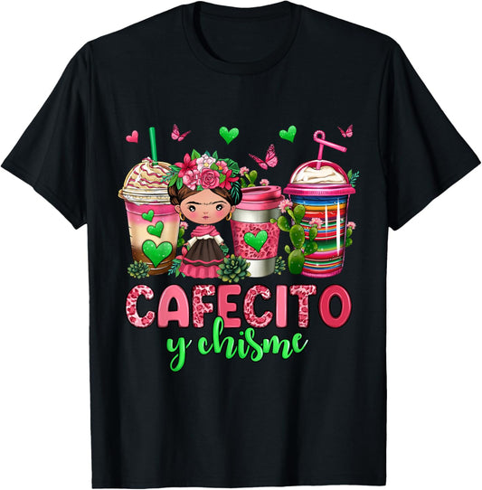 Cafecito y chisme coffee cups T-Shirt - T-Shirt | Black