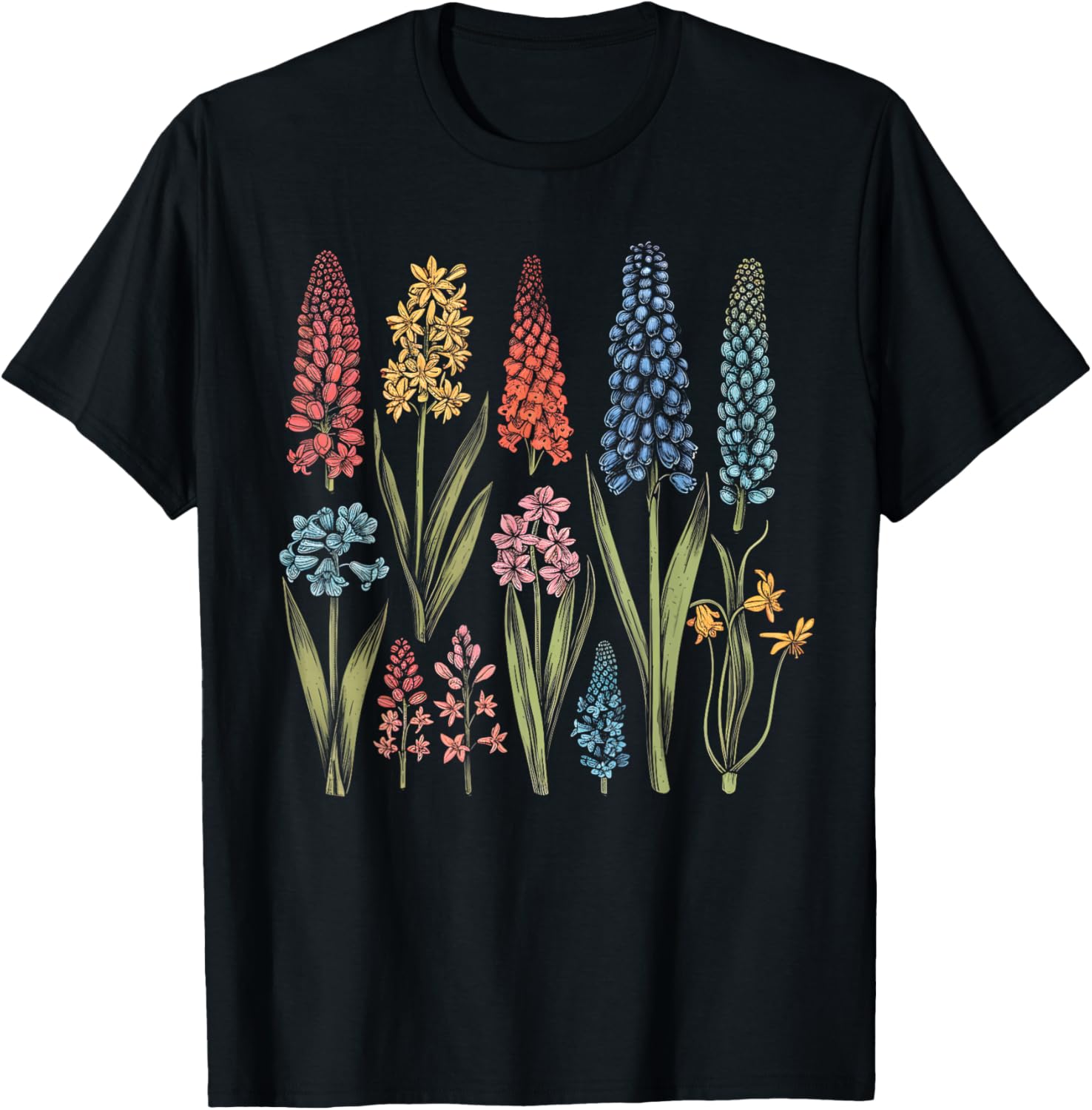 Vintage Botanical Hyacinth Flower Girl Cute Floral Plant Mom T-Shirt - T-Shirt | Black