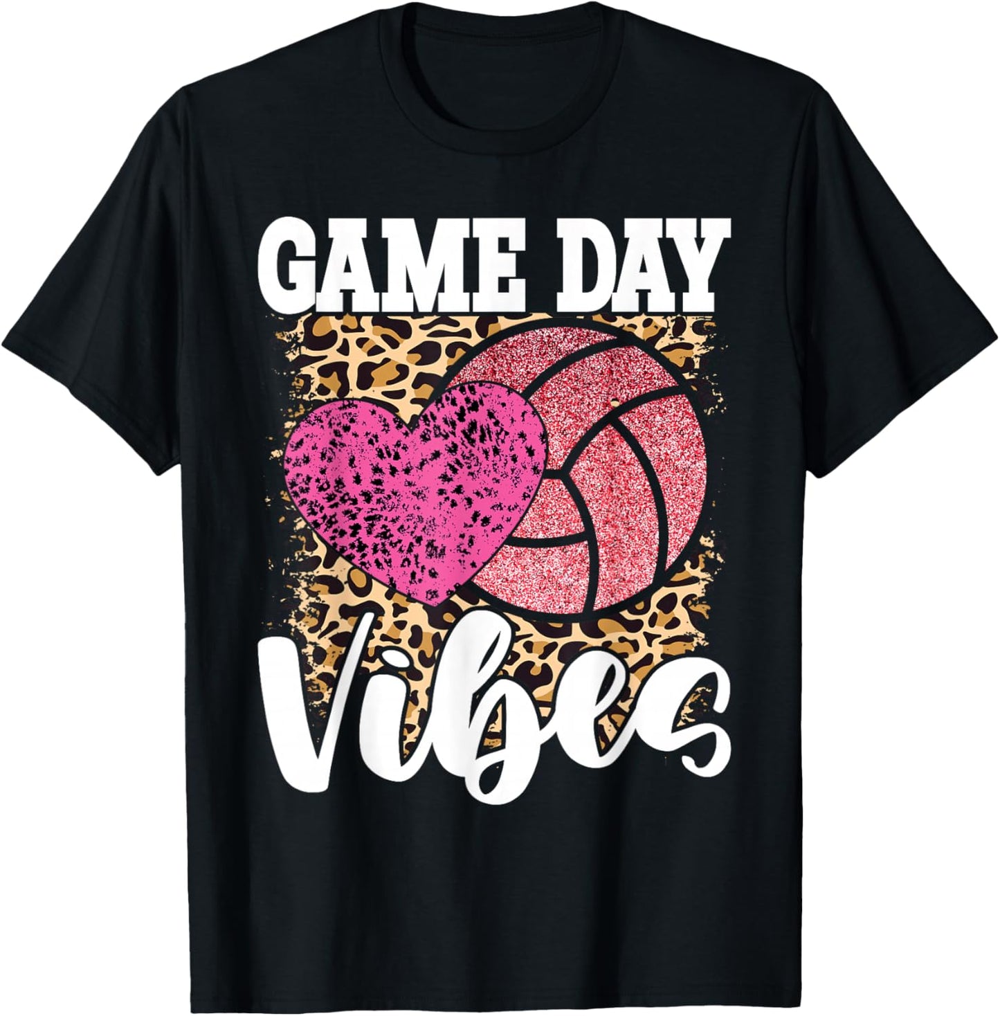 Game Day Volleyball Leopard Print Women Ladies Volleyball T-Shirt - T-Shirt | Black