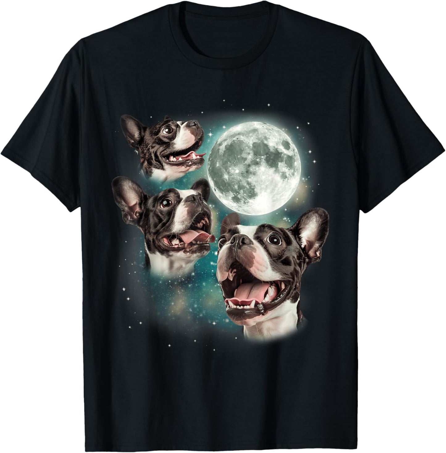 Three Boston Terrier Moon | 3 Cute Terriers Canine Pet Lover T-Shirt - T-Shirt | Black