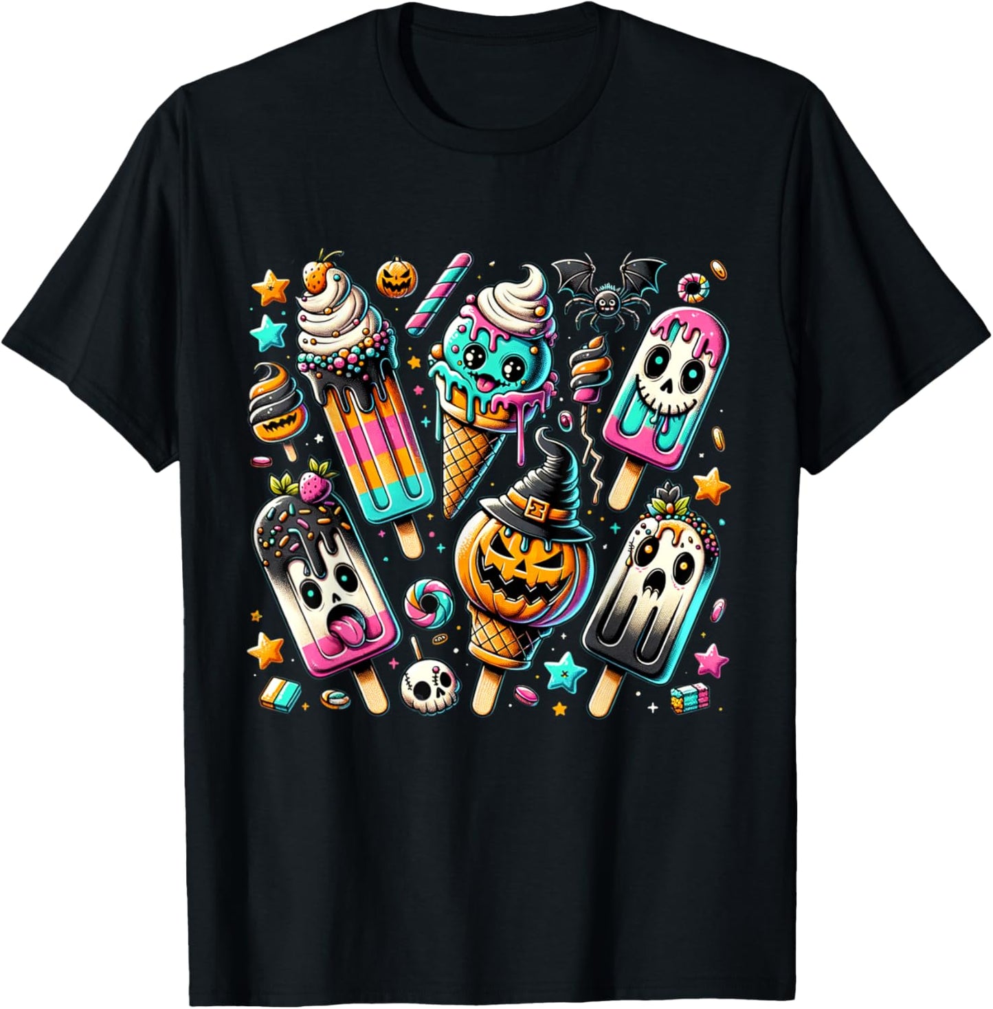 Vintage Horror Movie Summer Popsicle Halloween Summerween T-Shirt - T-Shirt | Black