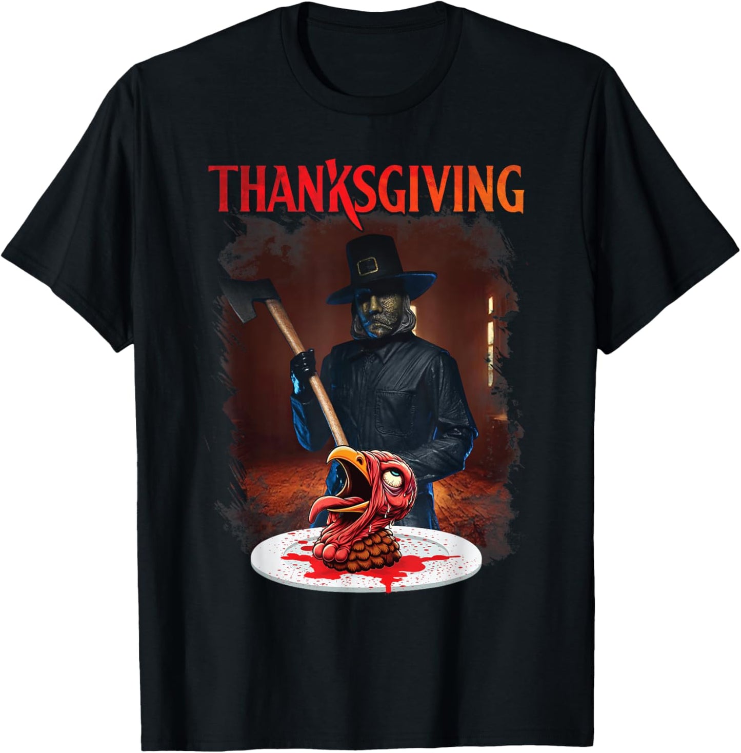 Home for Man Thanksgiving Day Horror Movies Cutting Turkey T-Shirt - T-Shirt | Black