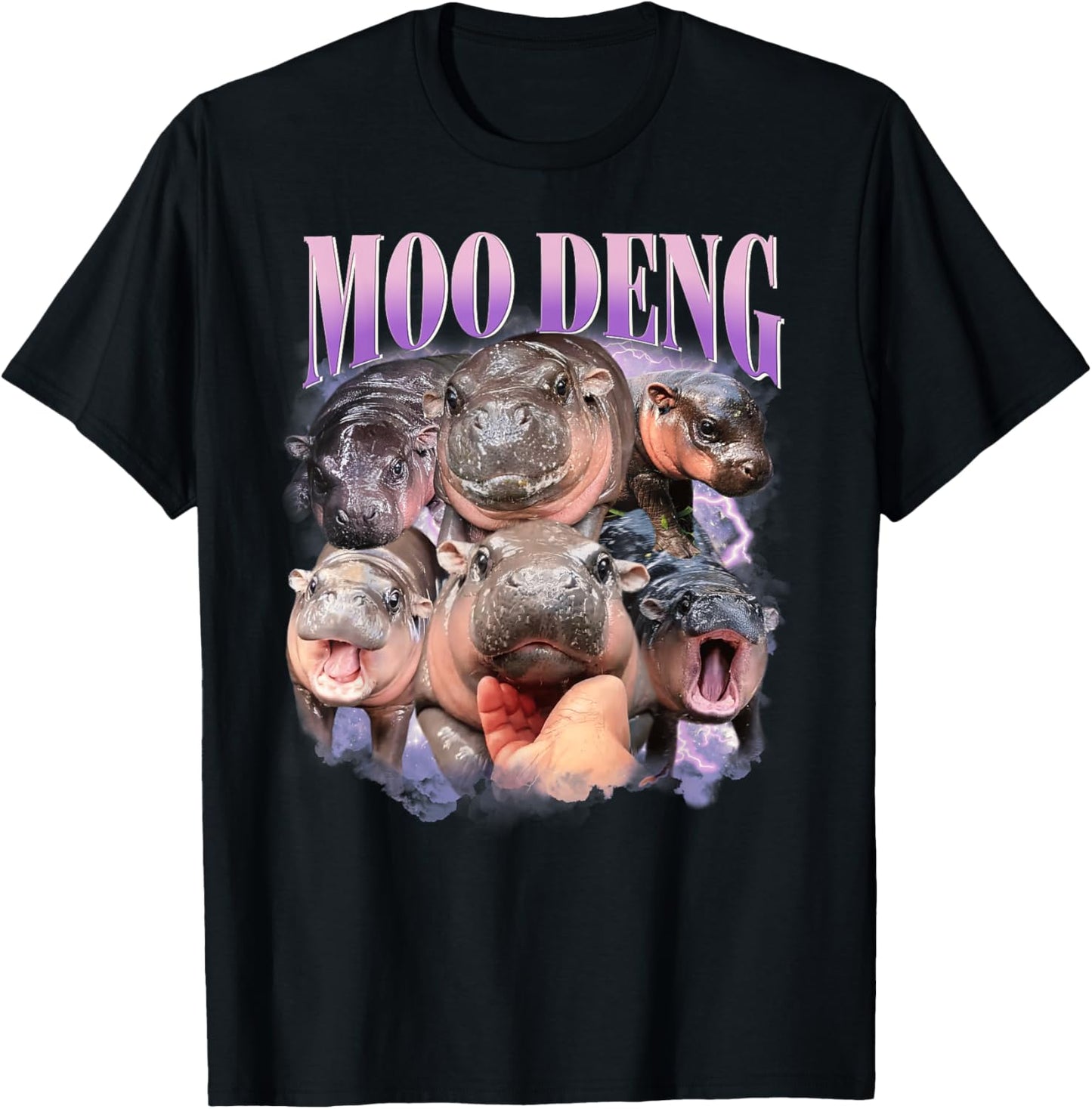 Funny Moo-Deng Baby Pygmy Hippo Cute Zoo For Family T-Shirt - T-Shirt | Black
