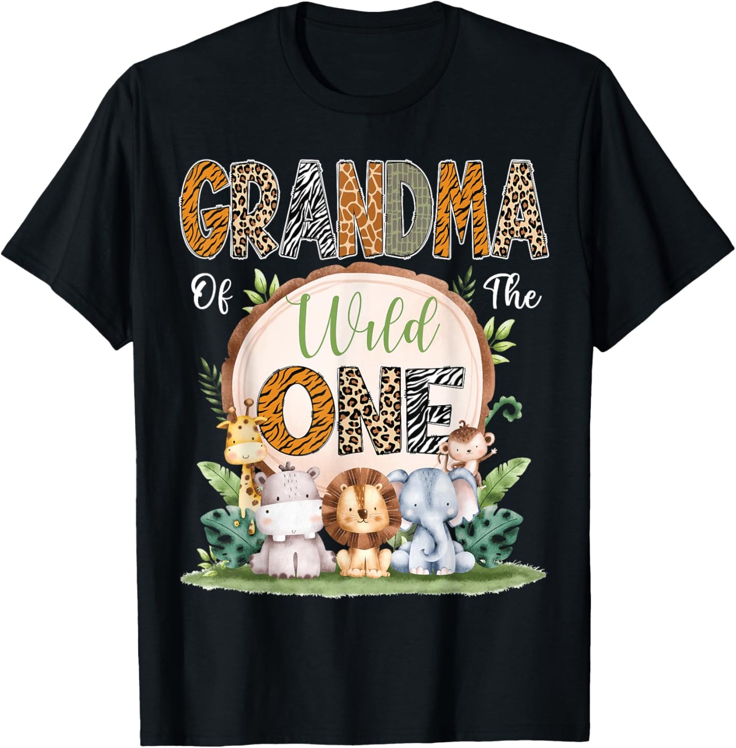 Grandma Of The Wild One First Birthday Safari Woodland T-Shirt - T-Shirt | Black