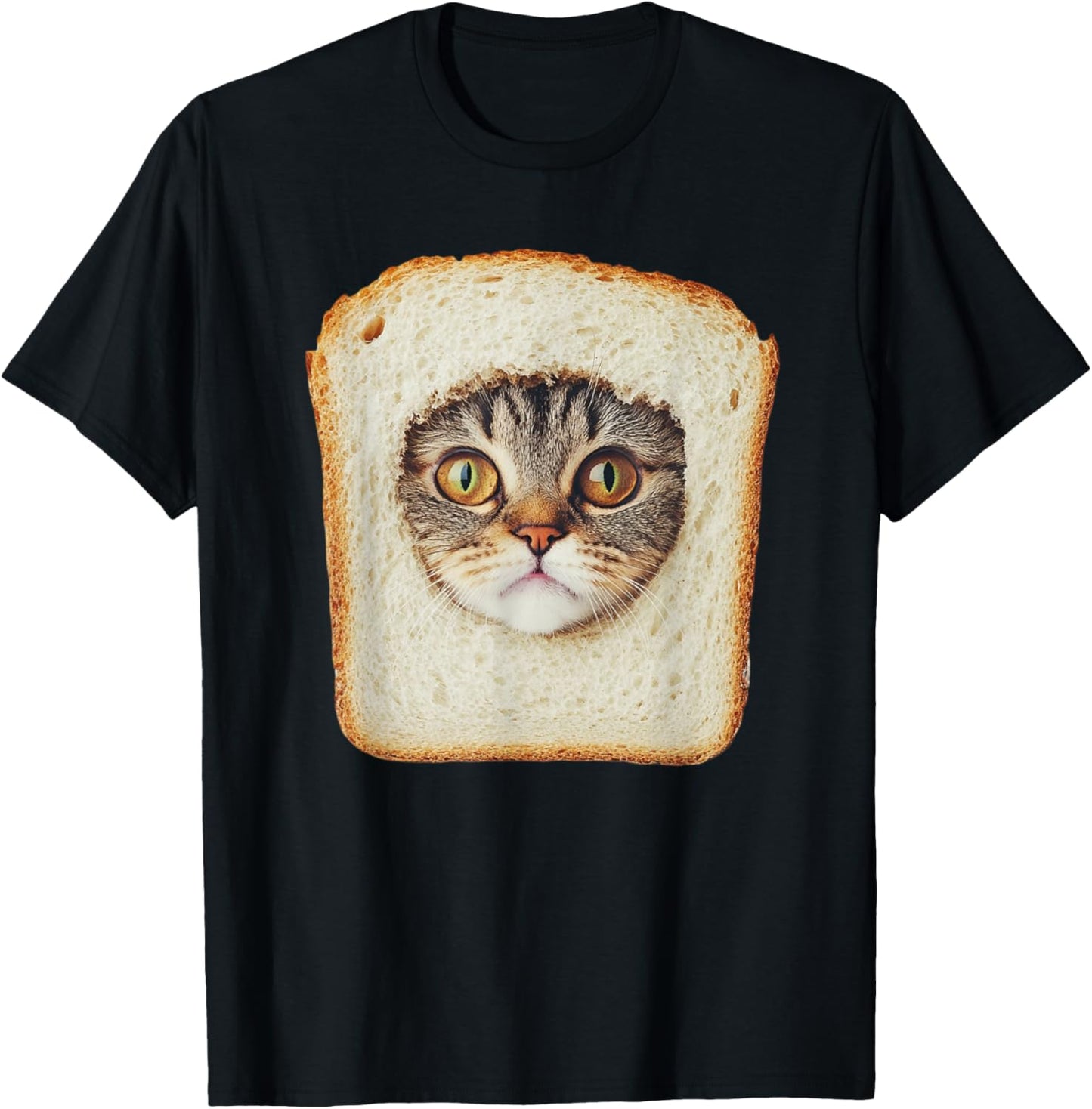 Funny Bread Cat Photo Men Women Kids T-Shirt - T-Shirt | Black