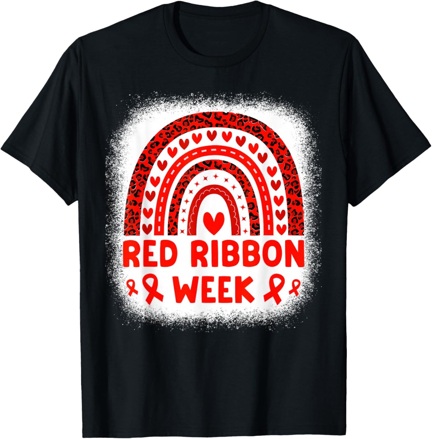Red Ribbon Week Awareness Rainbow Men Women Kids Red Ribbon T-Shirt - T-Shirt | Black