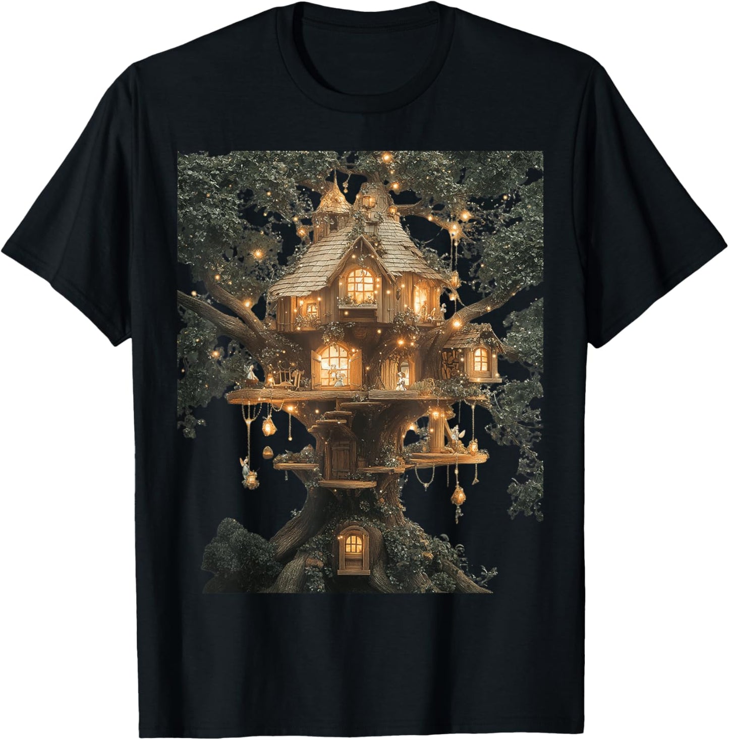 Magical Treehouse Fantasy Art T-Shirt - T-Shirt | Black