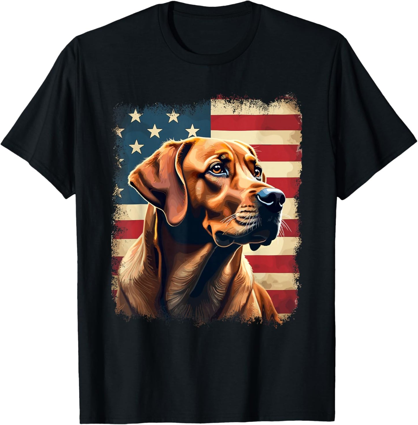 Labrador Retriever | Fox Red Labrador & American Flag T-Shirt - T-Shirt | Black