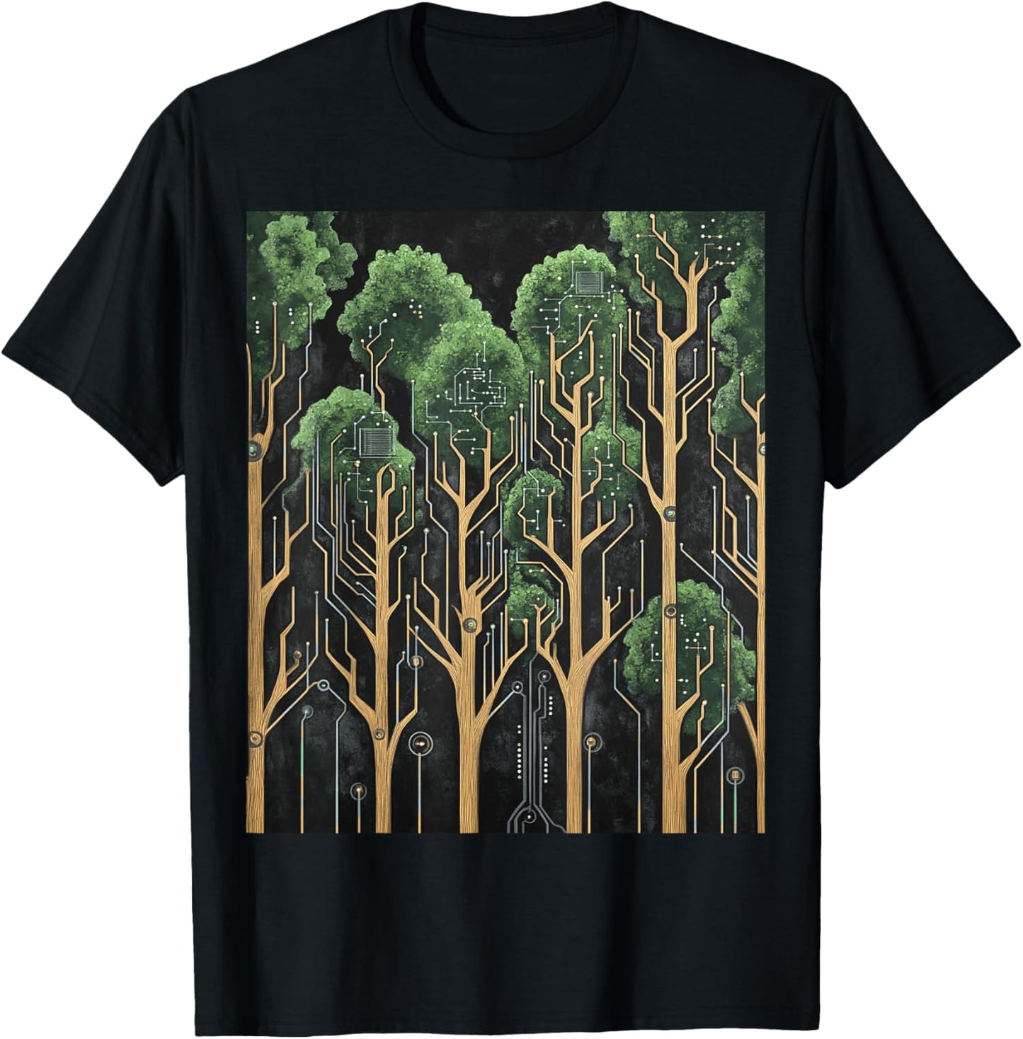 Tech-Nature Fusion Circuit Board Design T-Shirt - T-Shirt | Black
