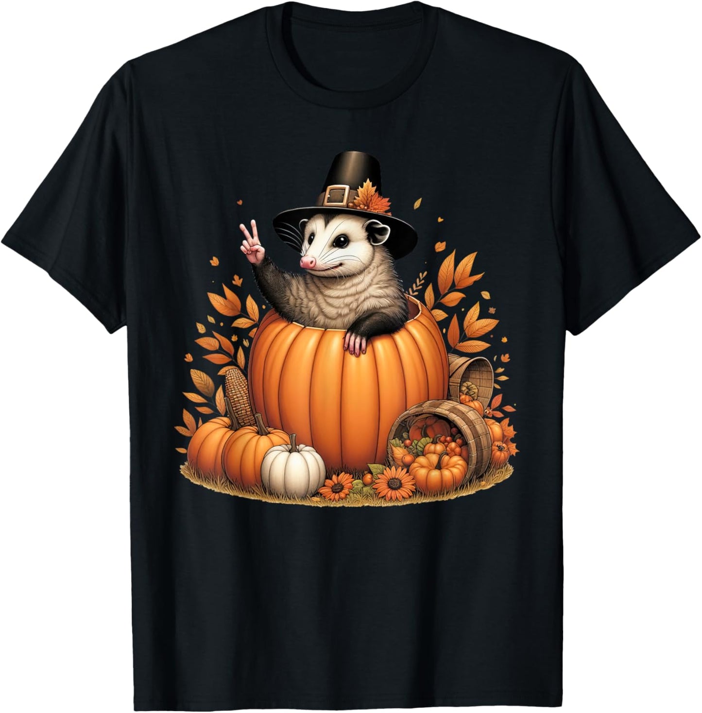 Autumn Pumpkin Fall Possum Thanksgiving Kids T-Shirt - T-Shirt | Black