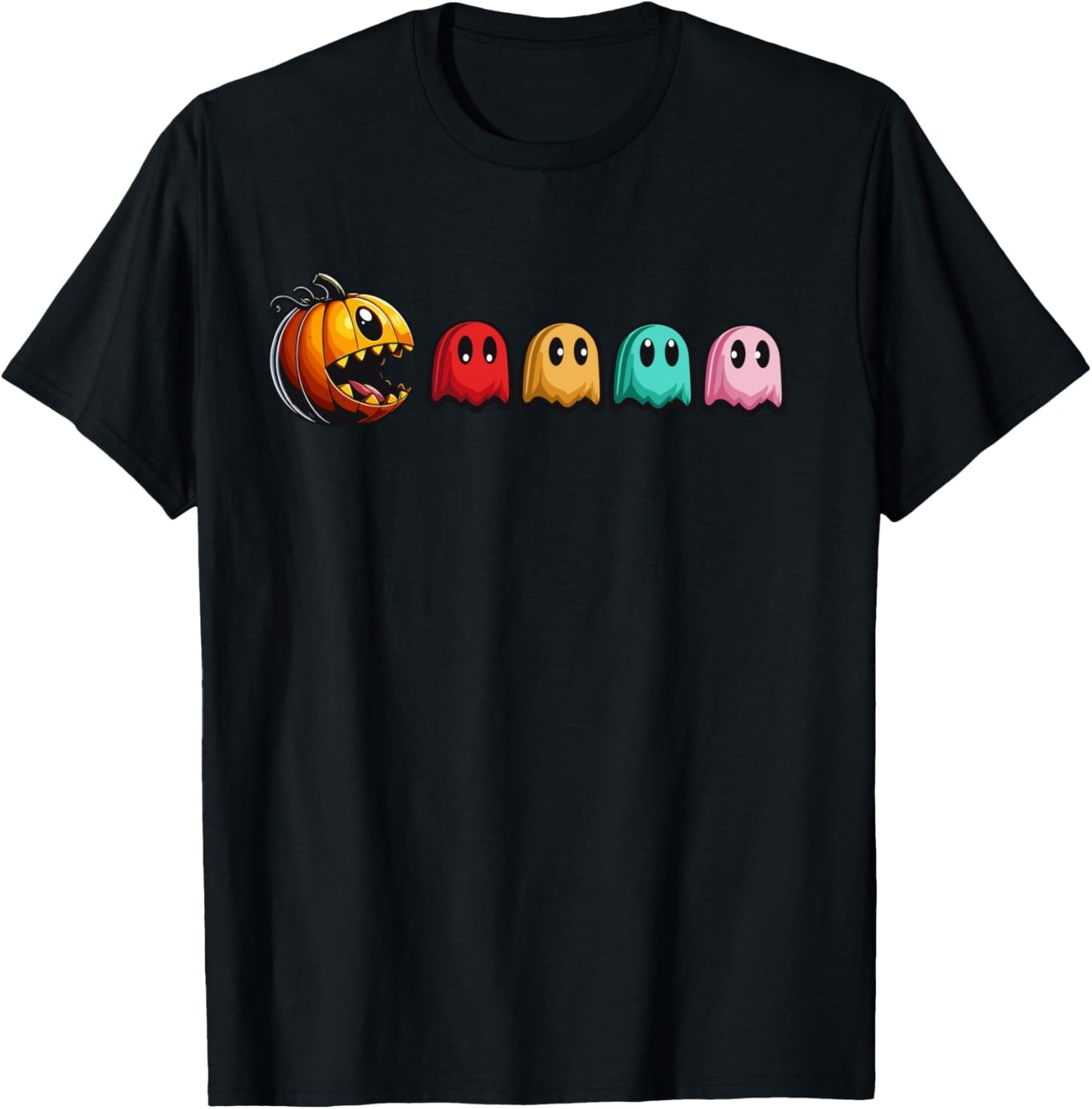 Halloween Pumpkin vs. Ghosts Retro Video Game T-Shirt - T-Shirt | Black