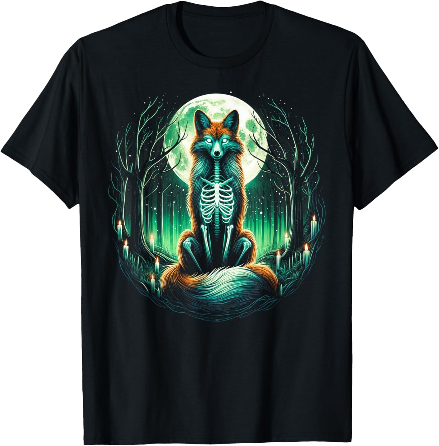Cool Fox Skeleton Halloween Christmas Birthday T-Shirt - T-Shirt | Black