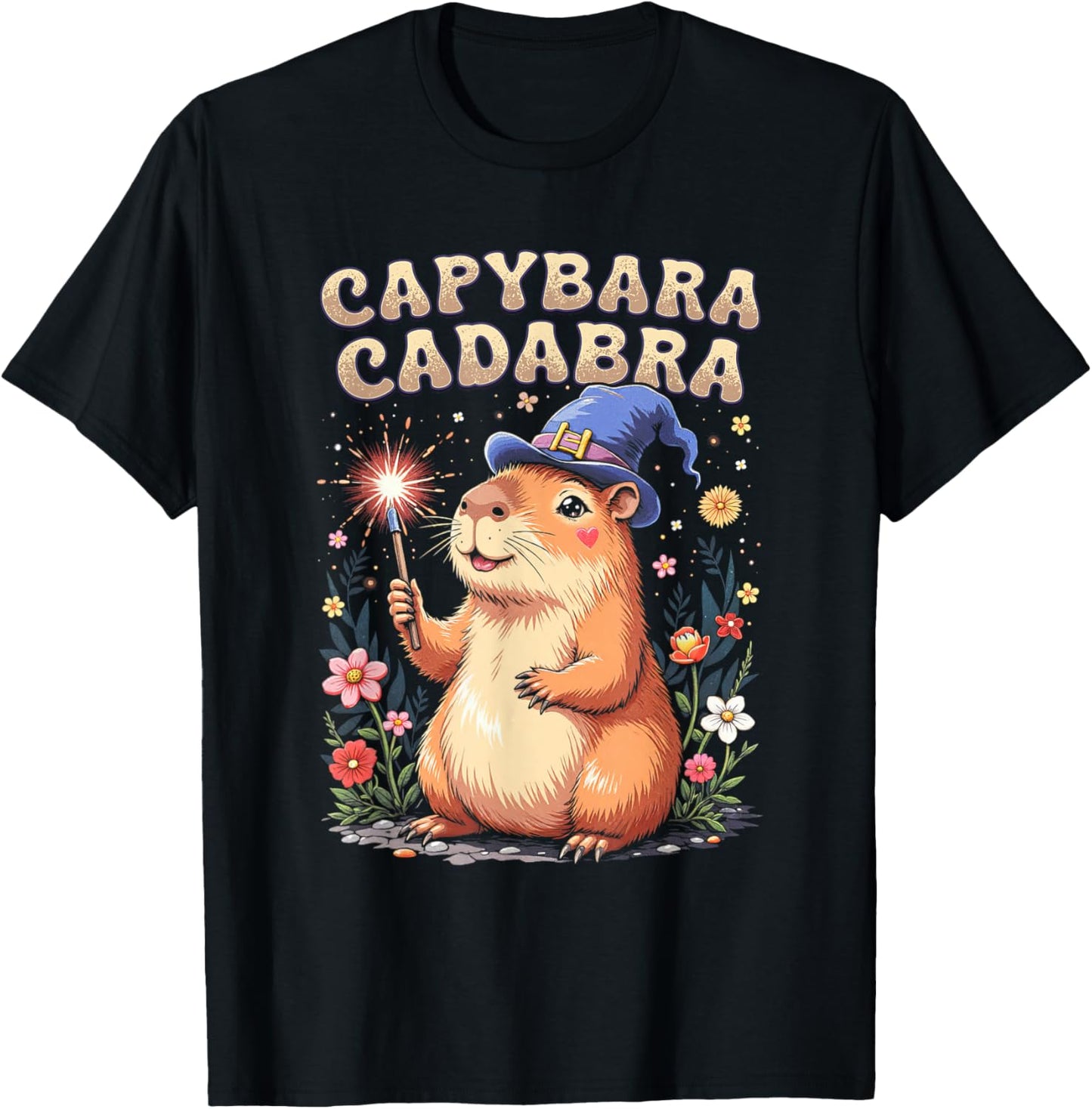 Capybara Cadabra Cute Wizard Capybara Funny T-Shirt - T-Shirt | Black