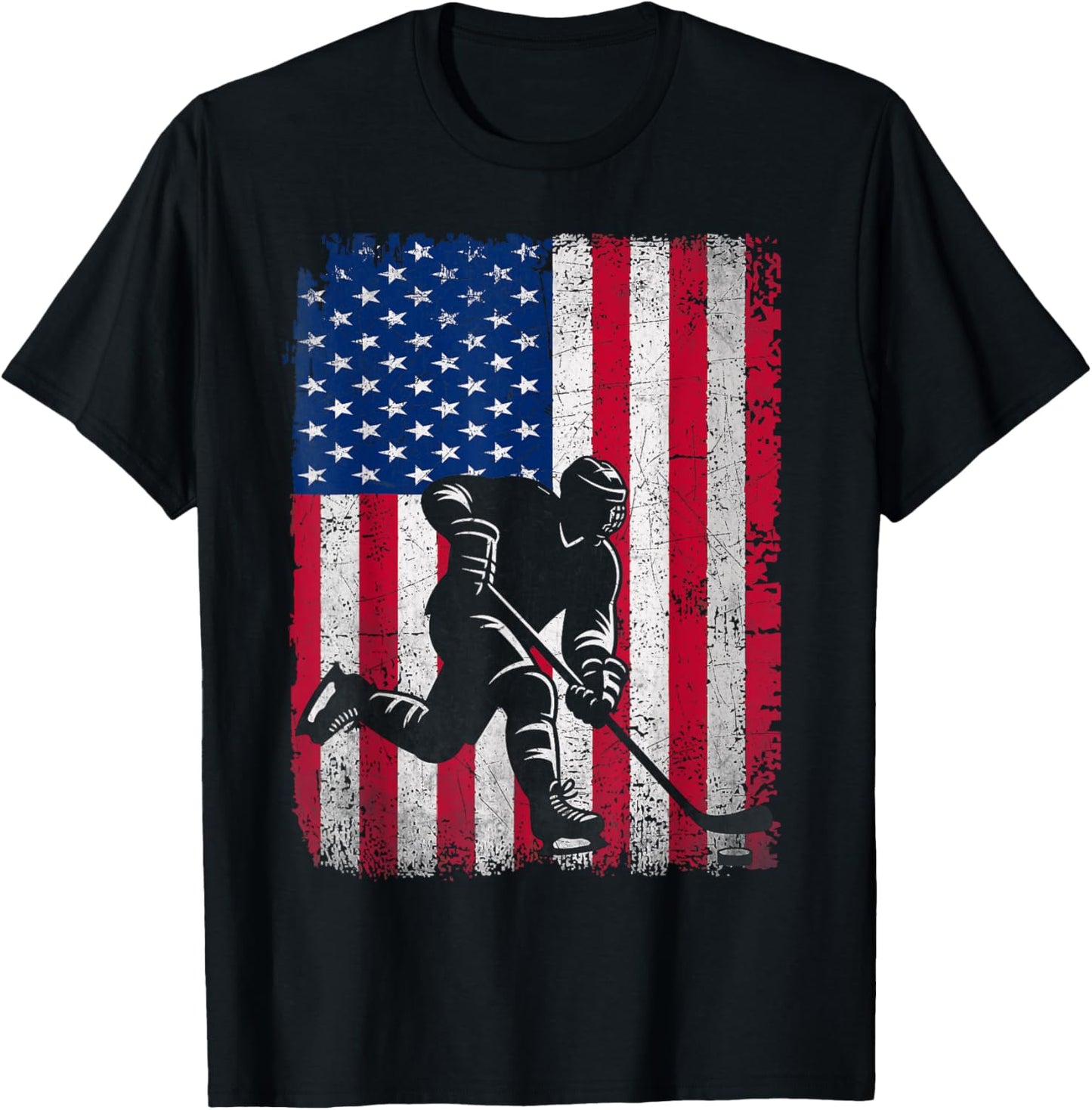 Ice Hockey US American Flag Boys Hockey Player Fan T-Shirt - T-Shirt | Black