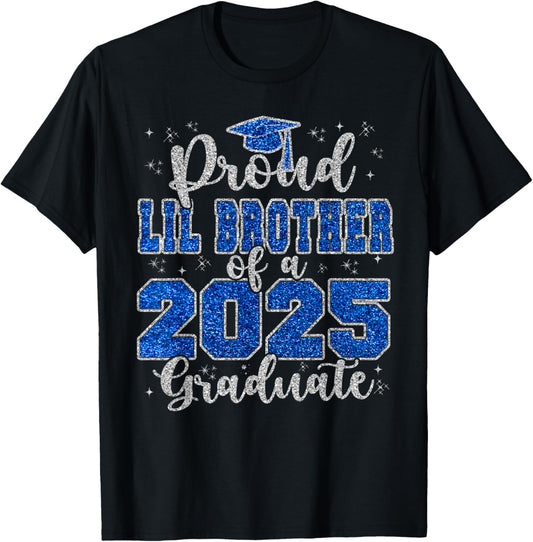 Proud Lil Brother of a 2025 Graduate Squad Graduation T-Shirt - T-Shirt | Black