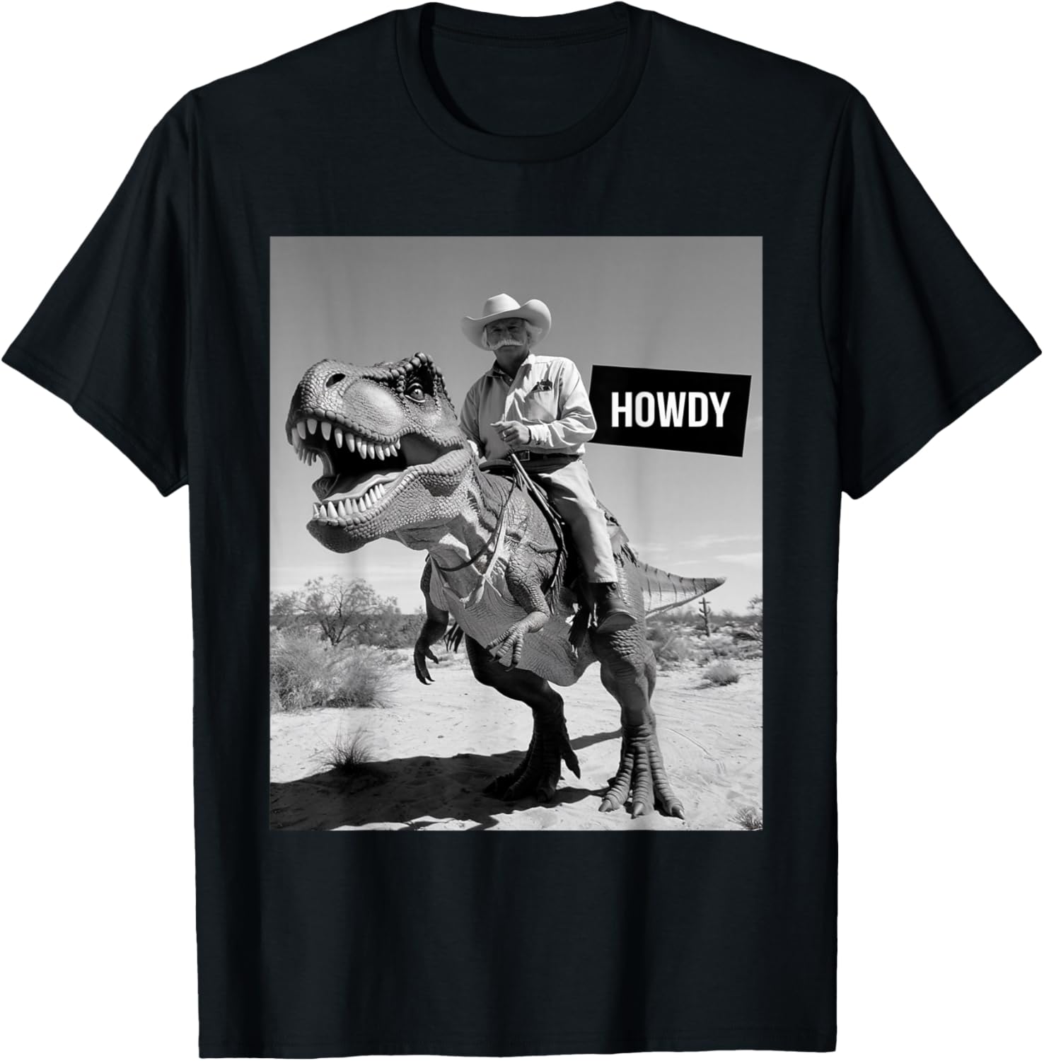 Funny Country Cowboy Riding Dinosaur Howdy T-Shirt - T-Shirt | Black