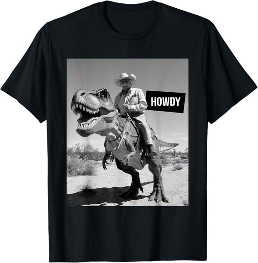 Funny Country Cowboy Riding Dinosaur Howdy T-Shirt - T-Shirt | Black