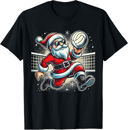 Santa Playing Volleyball Lovers Boys Girls Kids Christmas T-Shirt - T-Shirt | Black