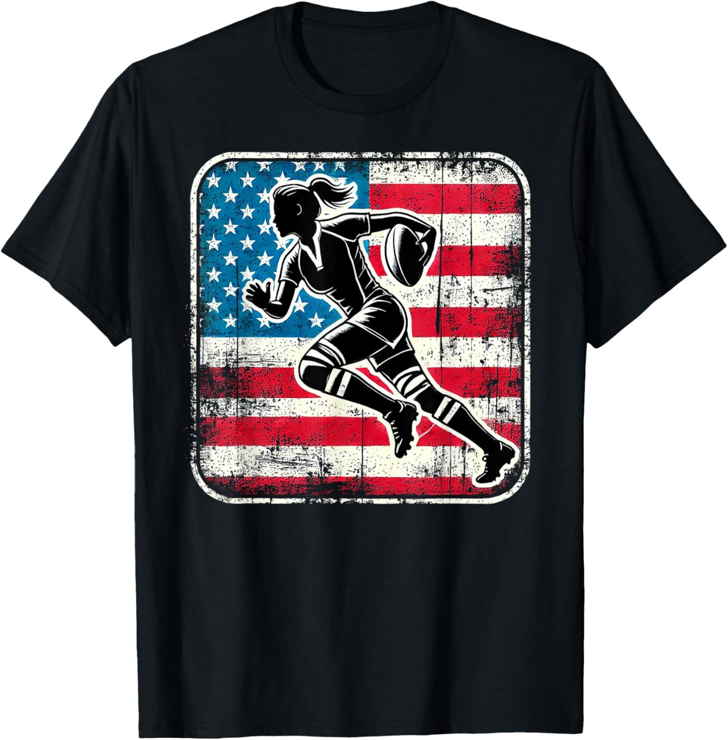 AMERICAN RUGBY Player Woman Flag USA United States T-Shirt - T-Shirt | Black