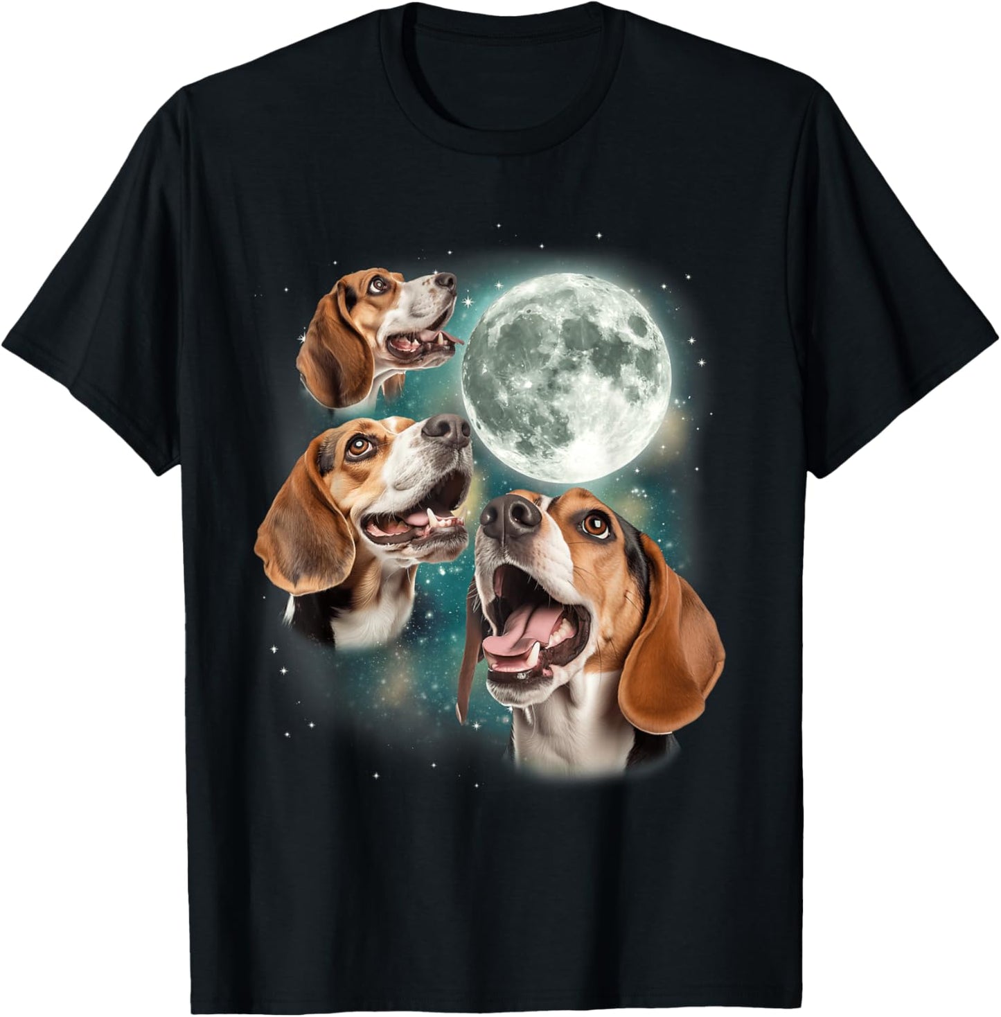 Three Beagle Moon | 3 Howling Beagles Funny Dog Canine Meme T-Shirt - T-Shirt | Black
