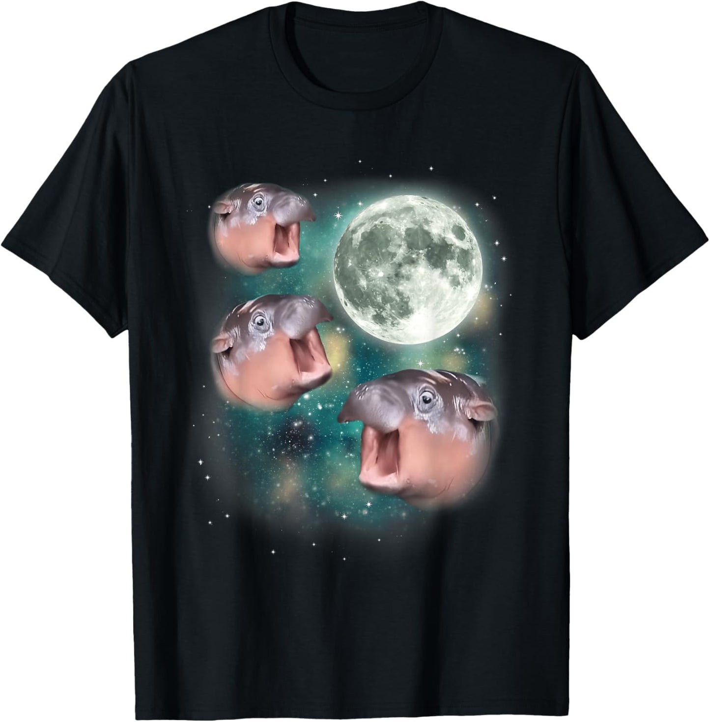3 Moon-Deng | Baby Hippo Meme Funny Cute Hippopotamus Animal T-Shirt - T-Shirt | Black