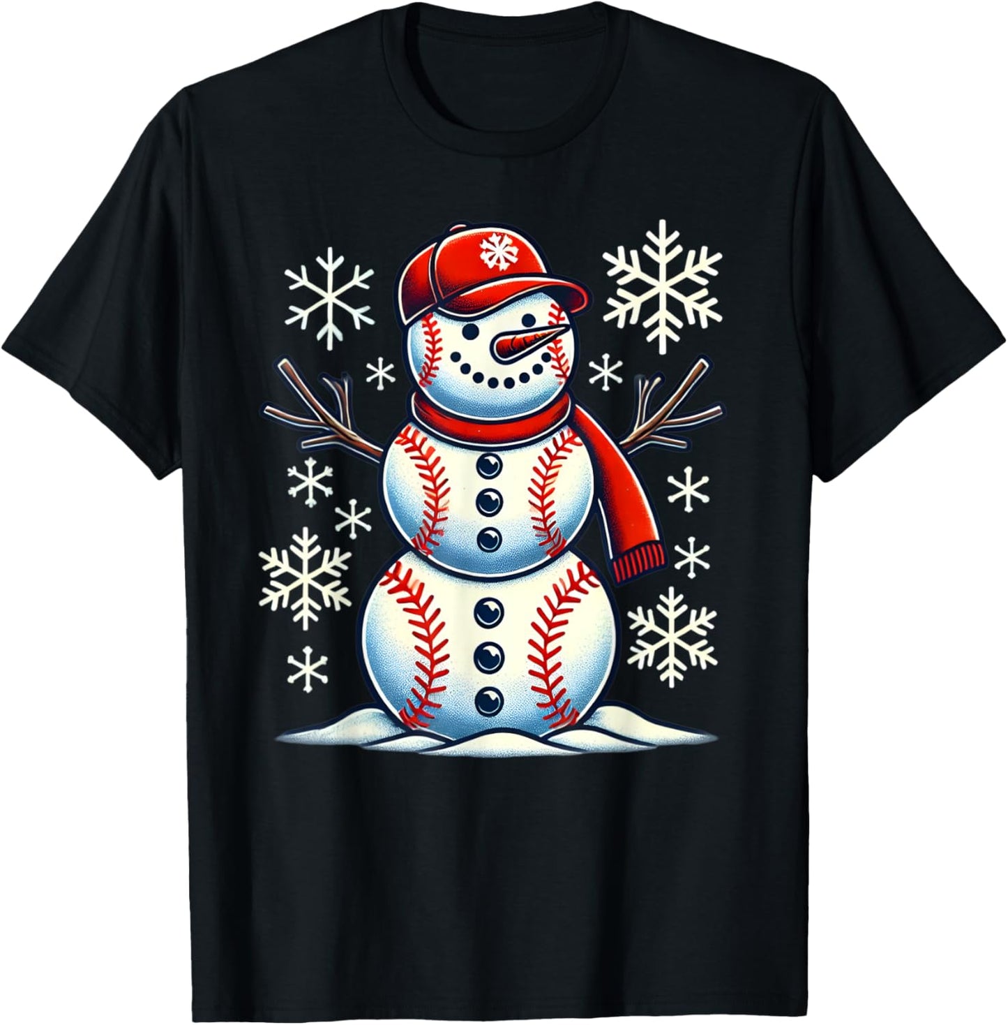 Christmas Baseball Snowman Boys Baseball Christmas Women Men T-Shirt - T-Shirt | Black