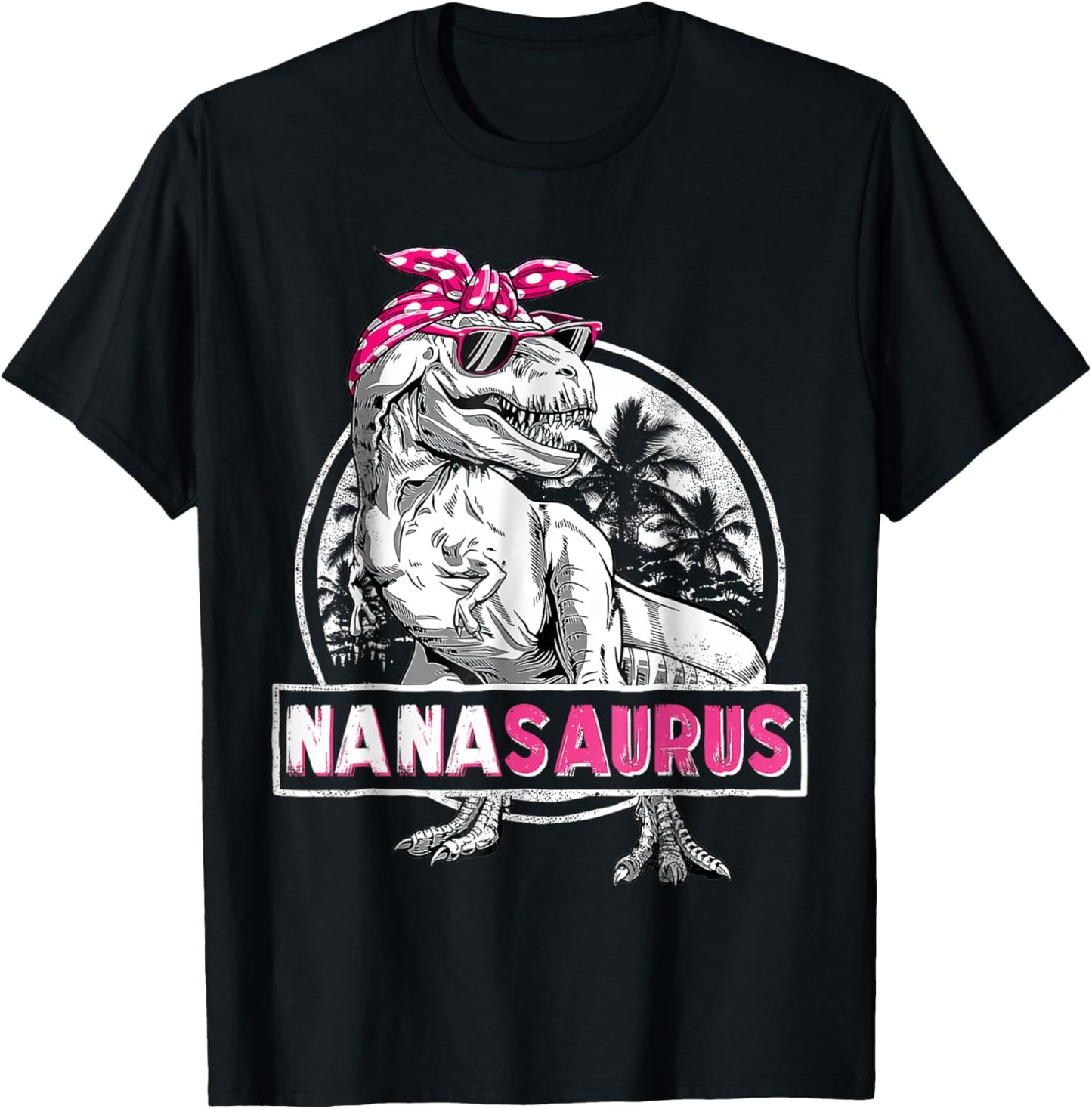 Funny Grandma Saurus Dinosaur Nanasaurus Family Matching T-Shirt - T-Shirt | Black