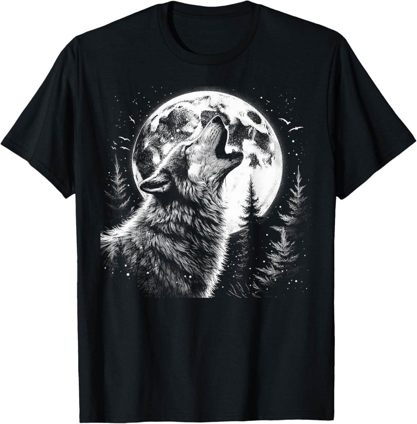 Wolf Howling Moon Forest Nature Wildlife Animal T-Shirt - T-Shirt | Black