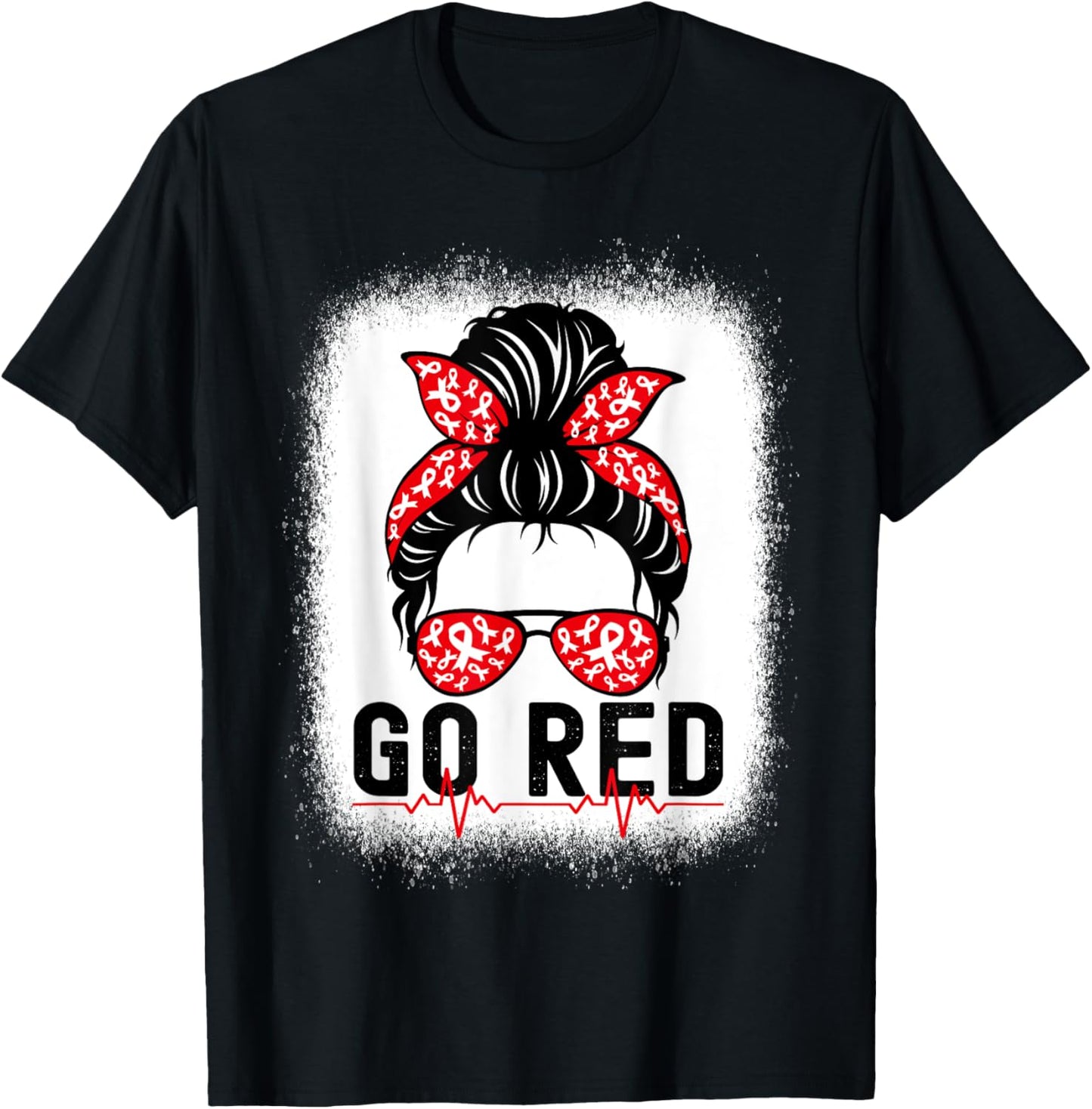 Go Red American Heart Disease Awareness Messy Bun T-Shirt - T-Shirt | Black
