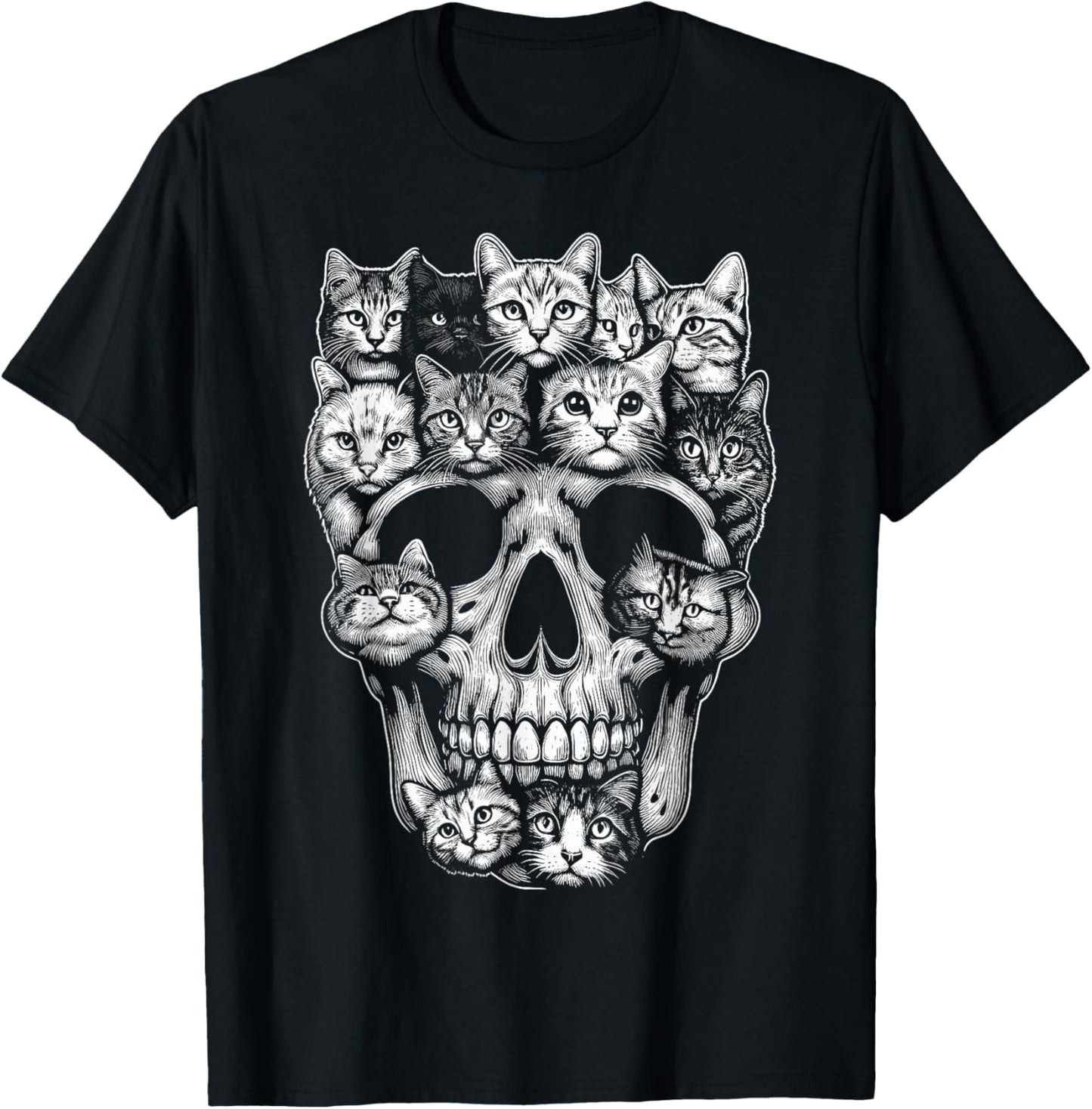 Cat Skull Skeleton Kitty Halloween Costume Cat T-Shirt - T-Shirt | Black