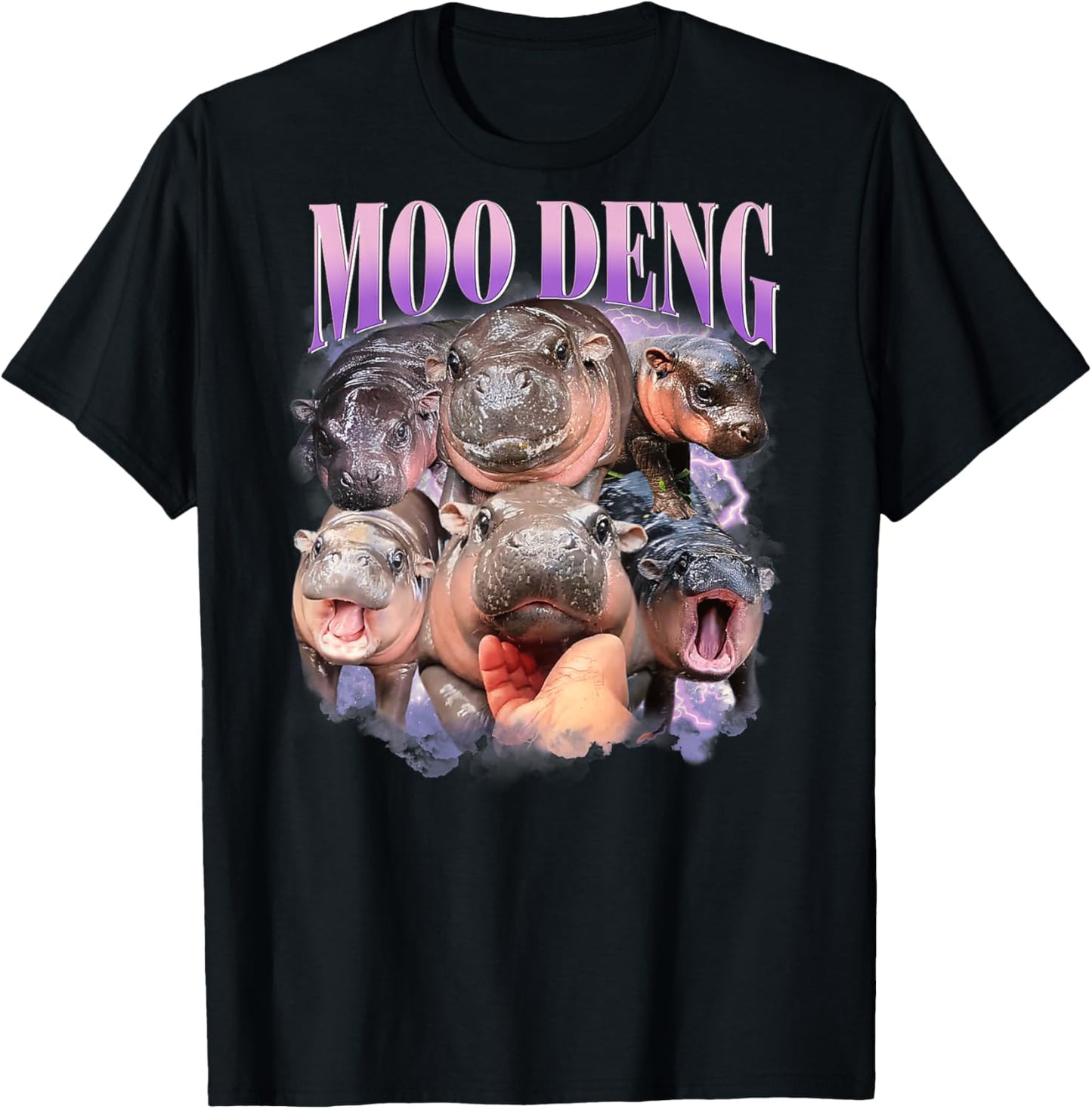 Funny Moo-Deng Baby Pygmy Hippo Cute Zoo For Family On Back T-Shirt - T-Shirt | Black