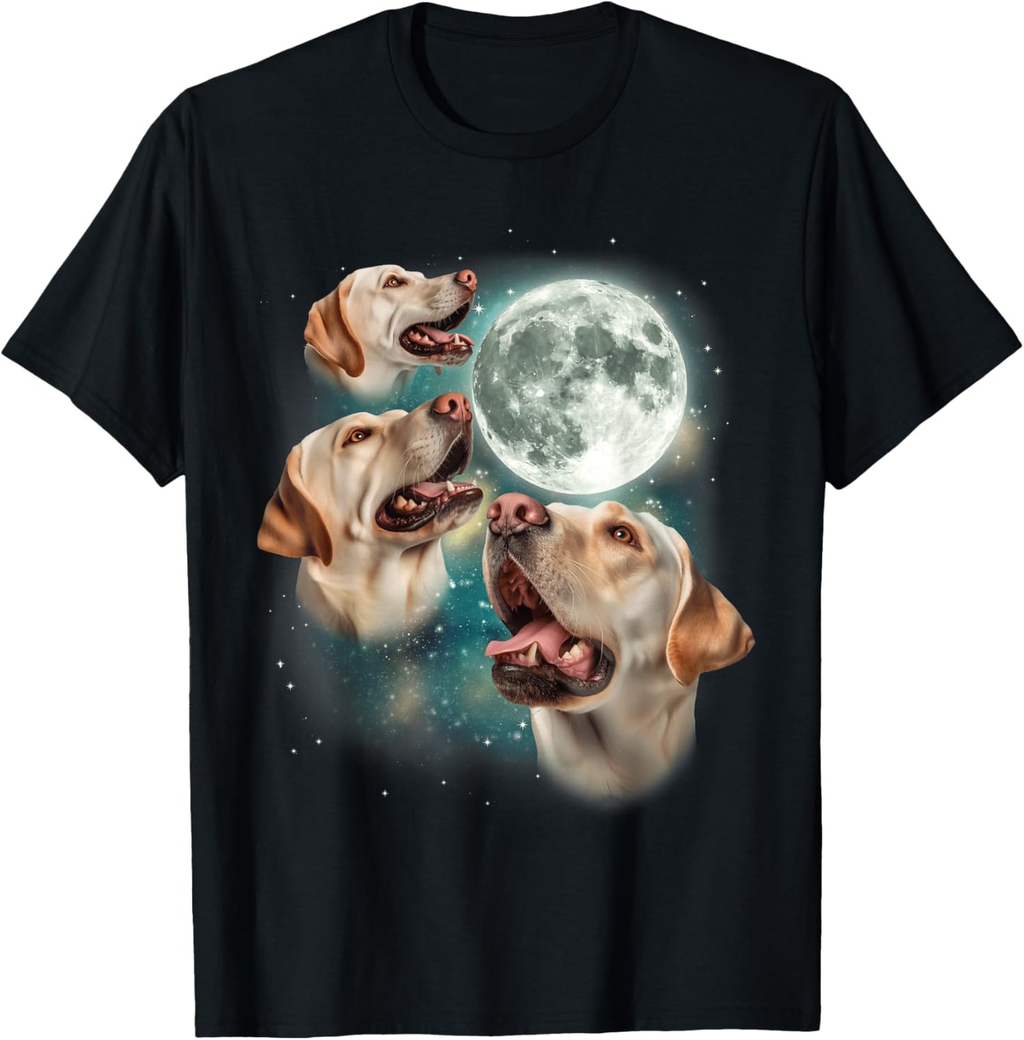 Three Labrador Retriever Moon | 3 Dogs Howling Moon Meme T-Shirt - T-Shirt | Black