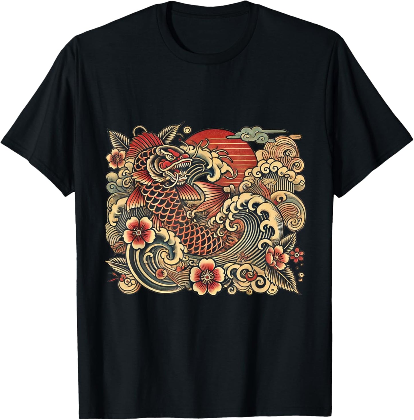 Japanese Vintage Retro Koi Dragon T-Shirt - T-Shirt | Black