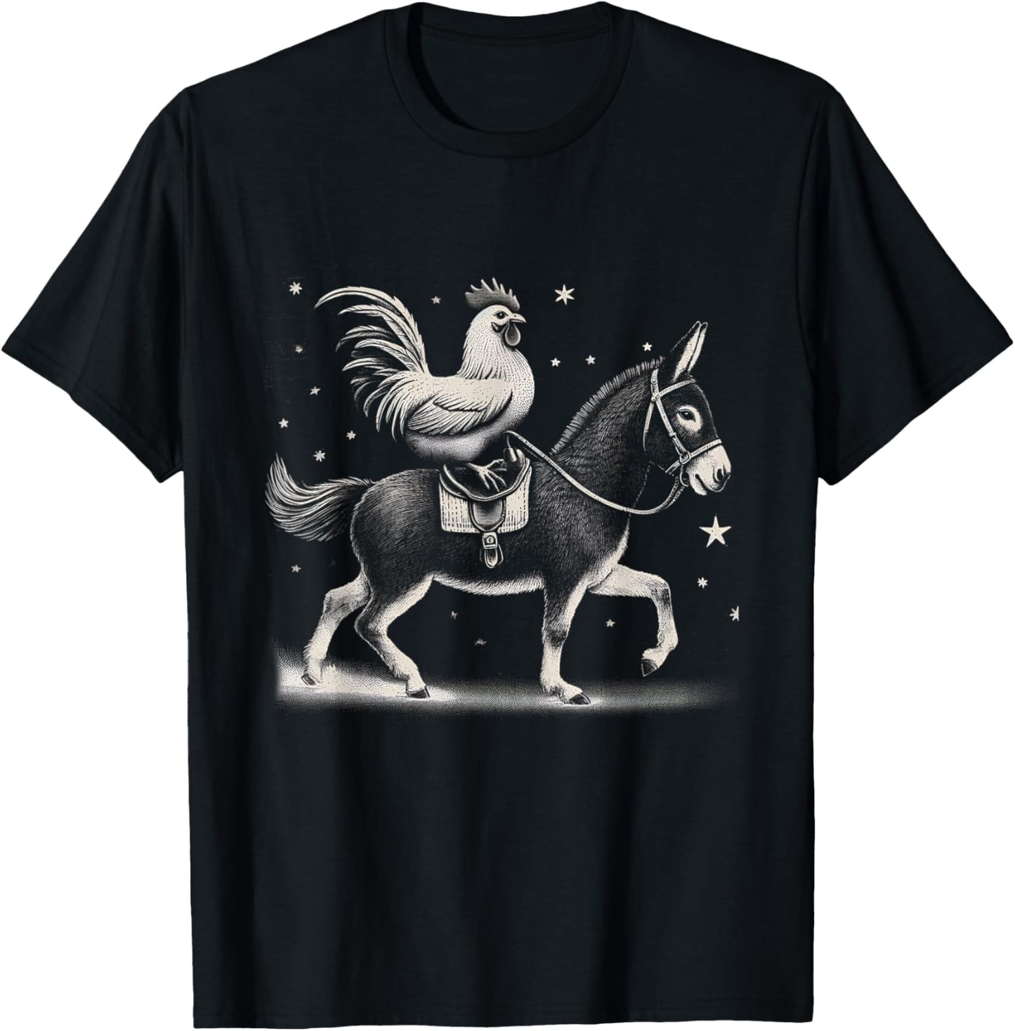 Funny Chicken Riding Donkey Chicken Lover T-Shirt - T-Shirt | Black