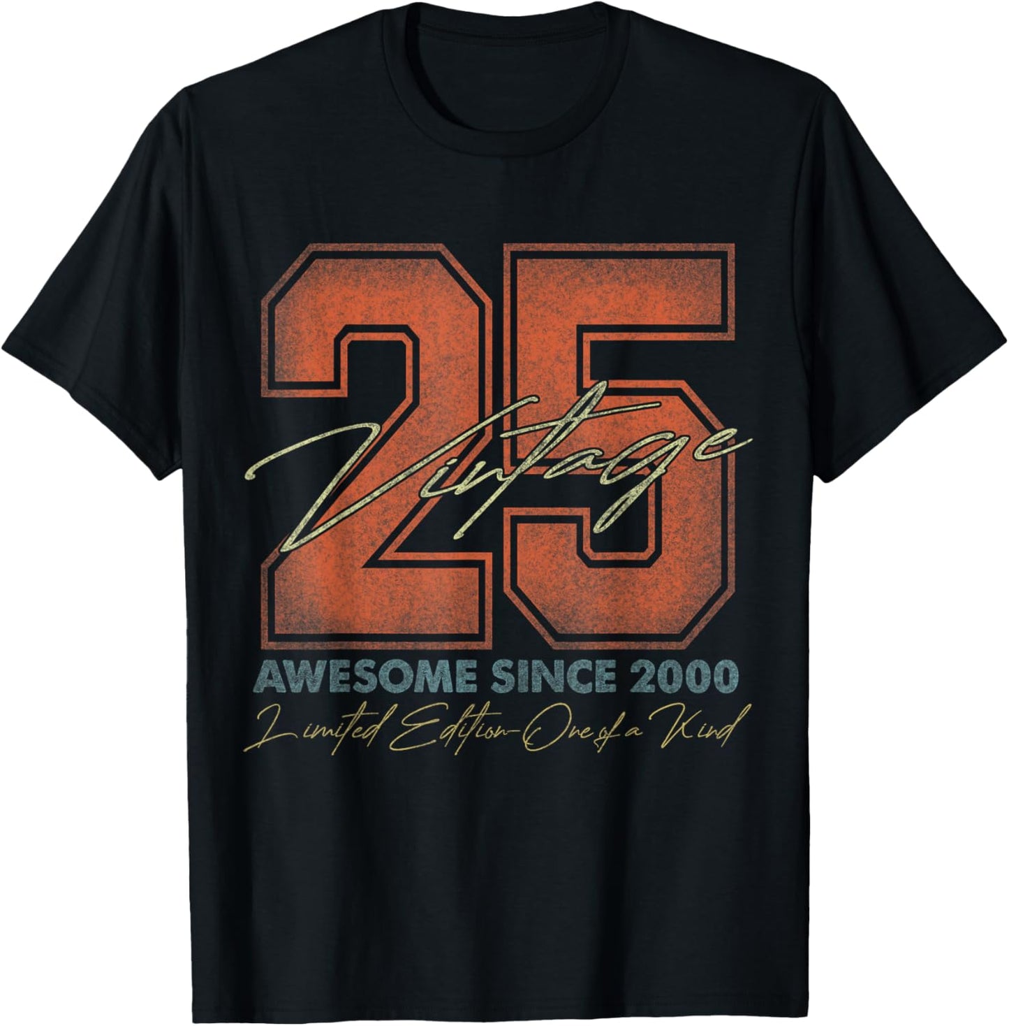 Vintage Number Shirts 2025 25th Birthday - -Adults - Black - Small - Short Sleeve - - Limited Edition T-Shirt - T-Shirt | Black