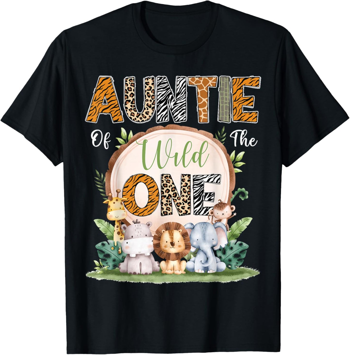 Auntie Of The Wild One First Birthday Safari Woodland T-Shirt - T-Shirt | Black